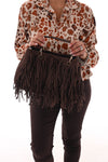 Tas suedinelook franjes donkerbruin