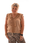 Silky top roezel mouwen camel