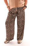 Silky wijde panterbroek gouden band bruin