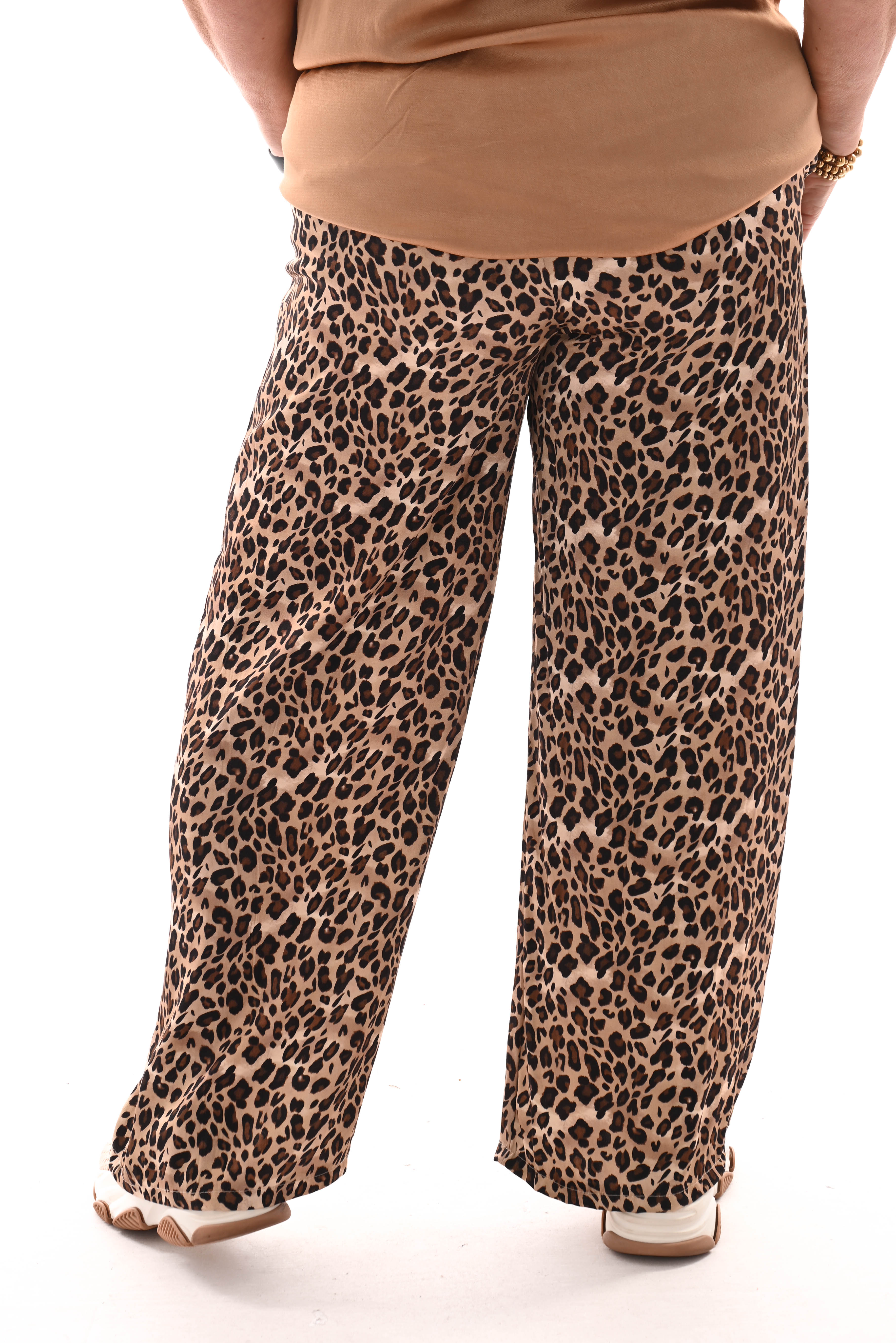 Silky wijde panterbroek gouden band bruin