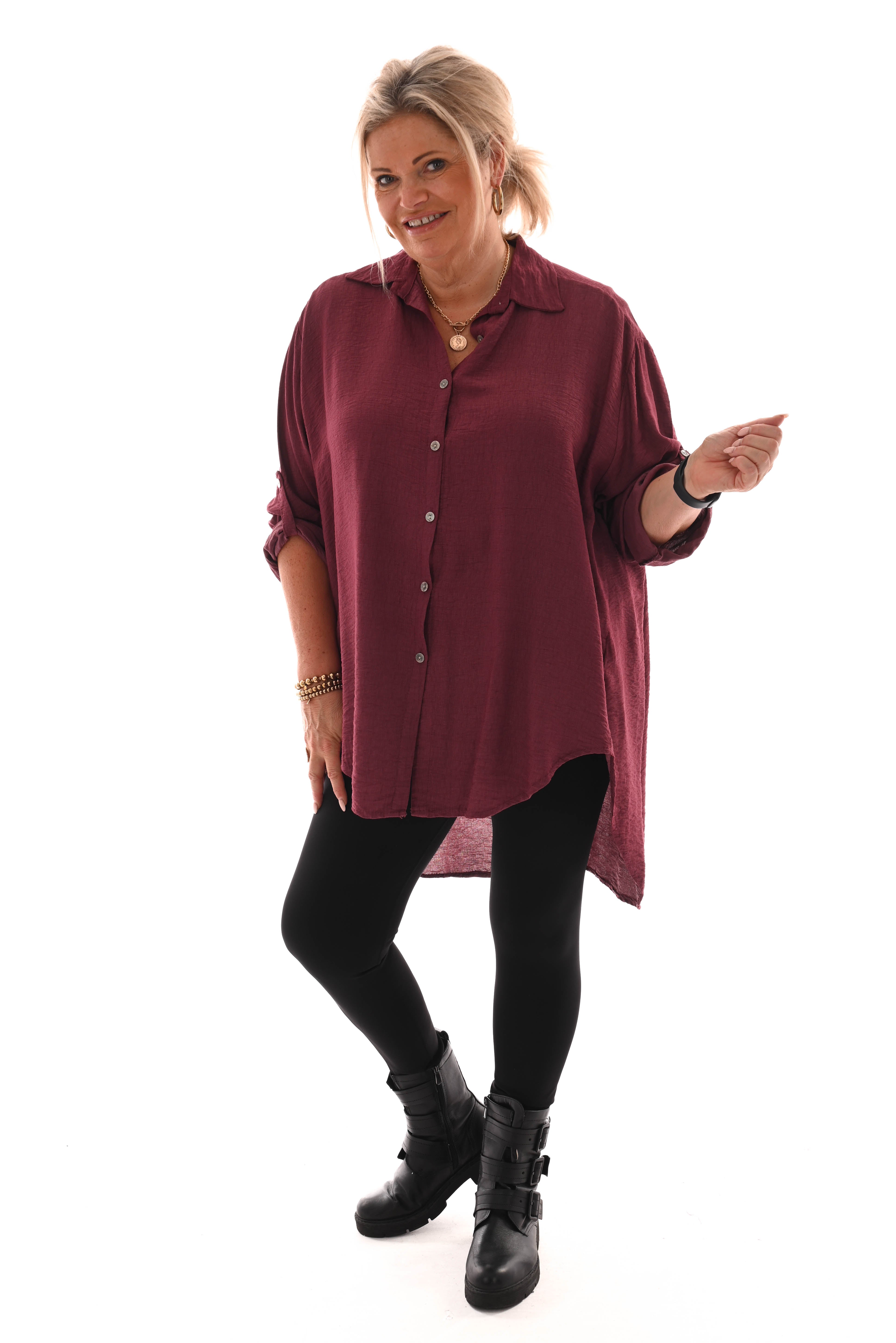 Doorknoop blouse crepe ophaalmouwen bordeaux