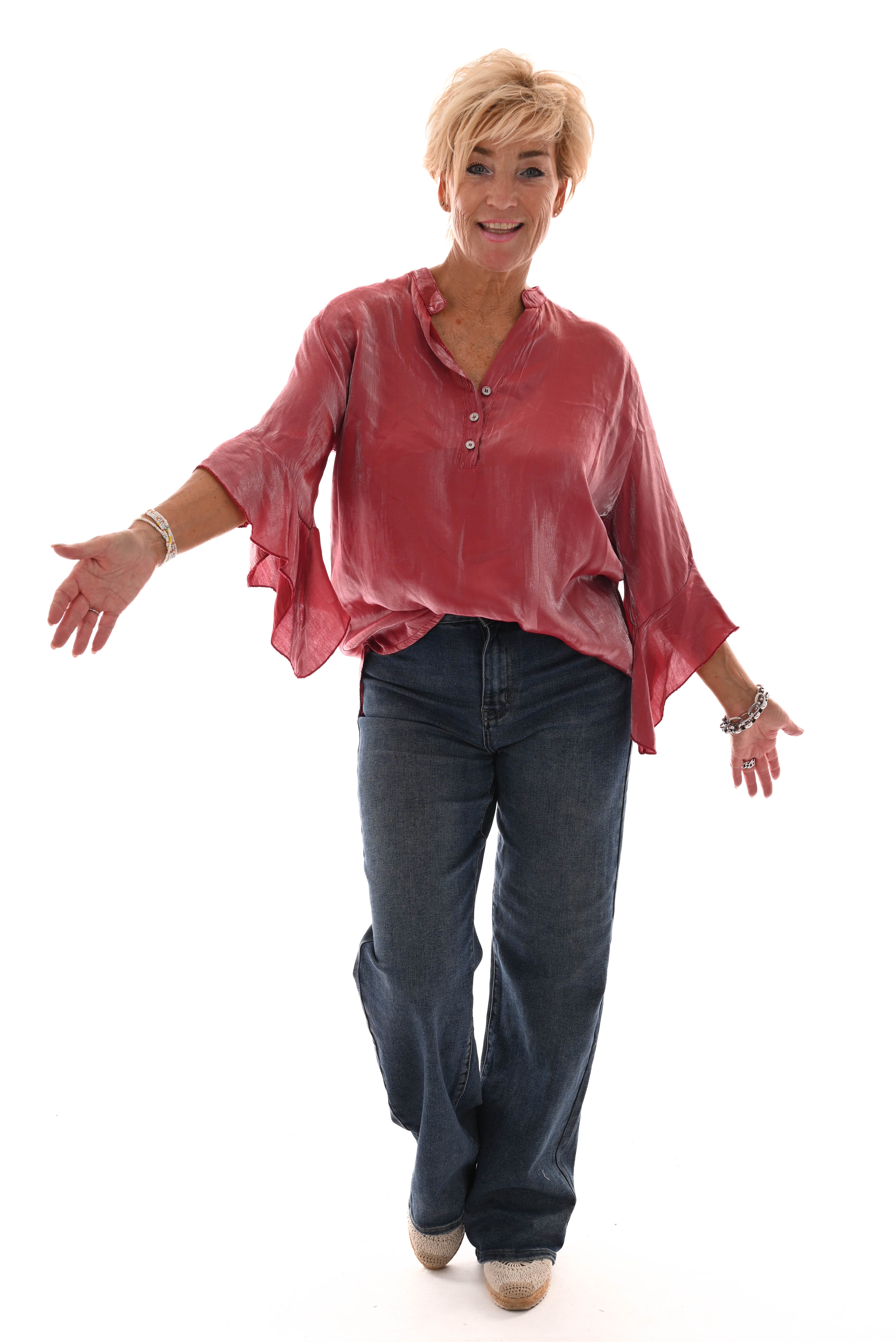Silky top v-hals uitlopende mouwen rood