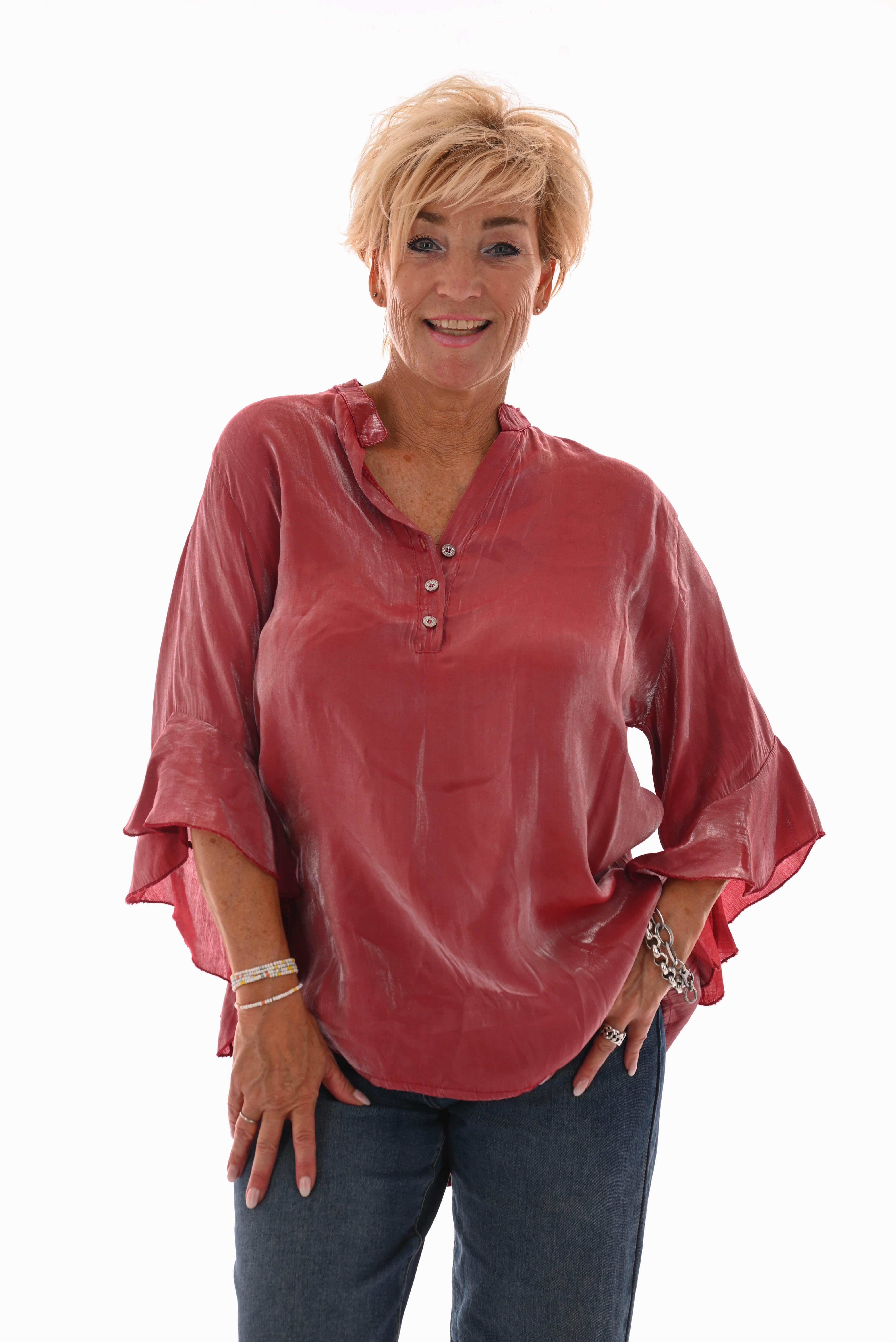 Silky top v-hals uitlopende mouwen rood