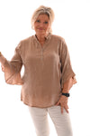 Silky top v-hals uitlopende mouwen camel