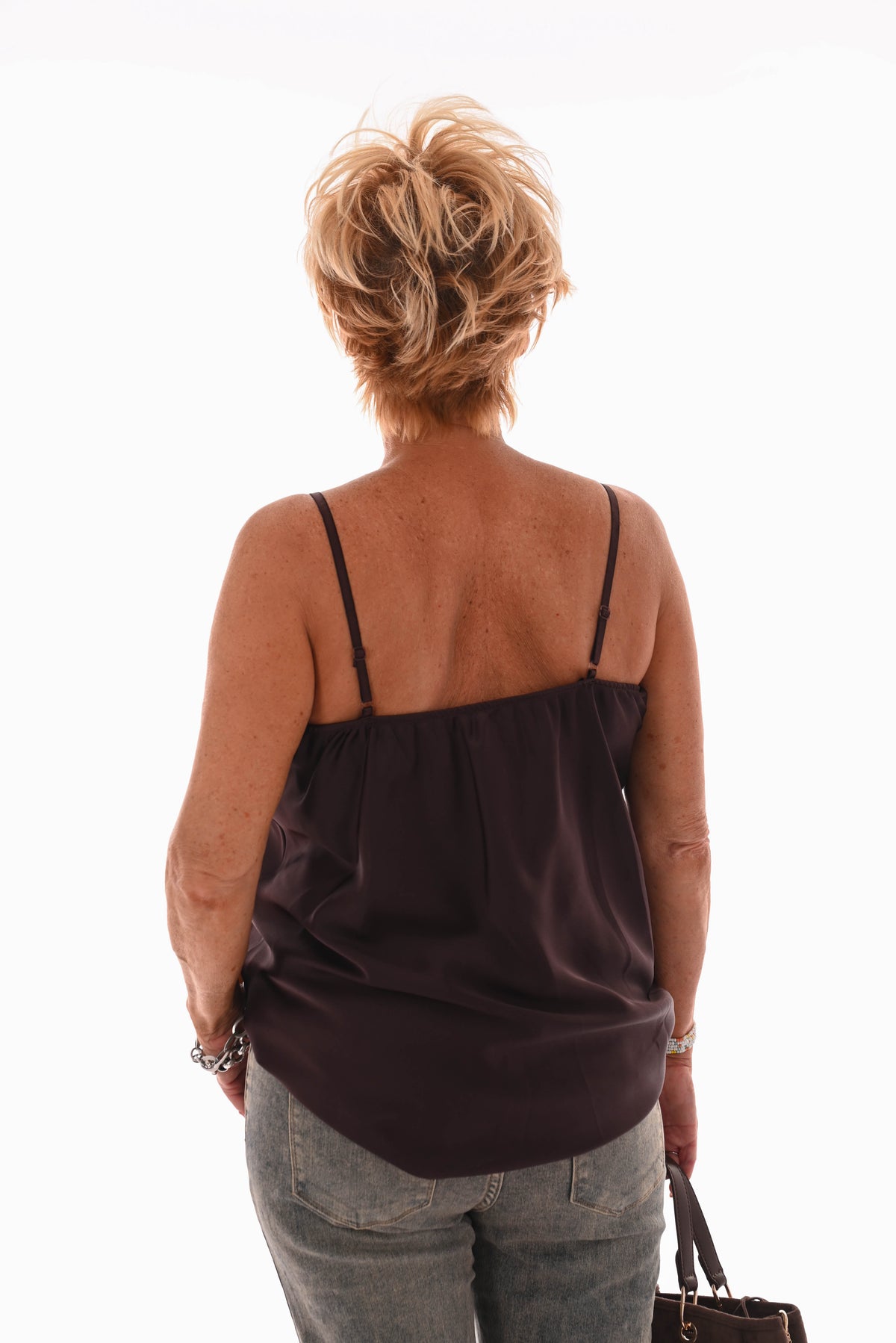 Silky hemdje kant met knoopjes donkerbruin