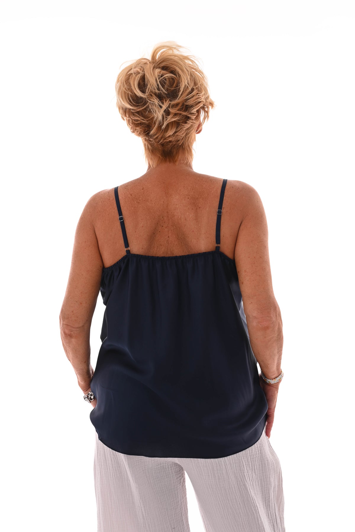 Silky hemdje kant met knoopjes marineblauw