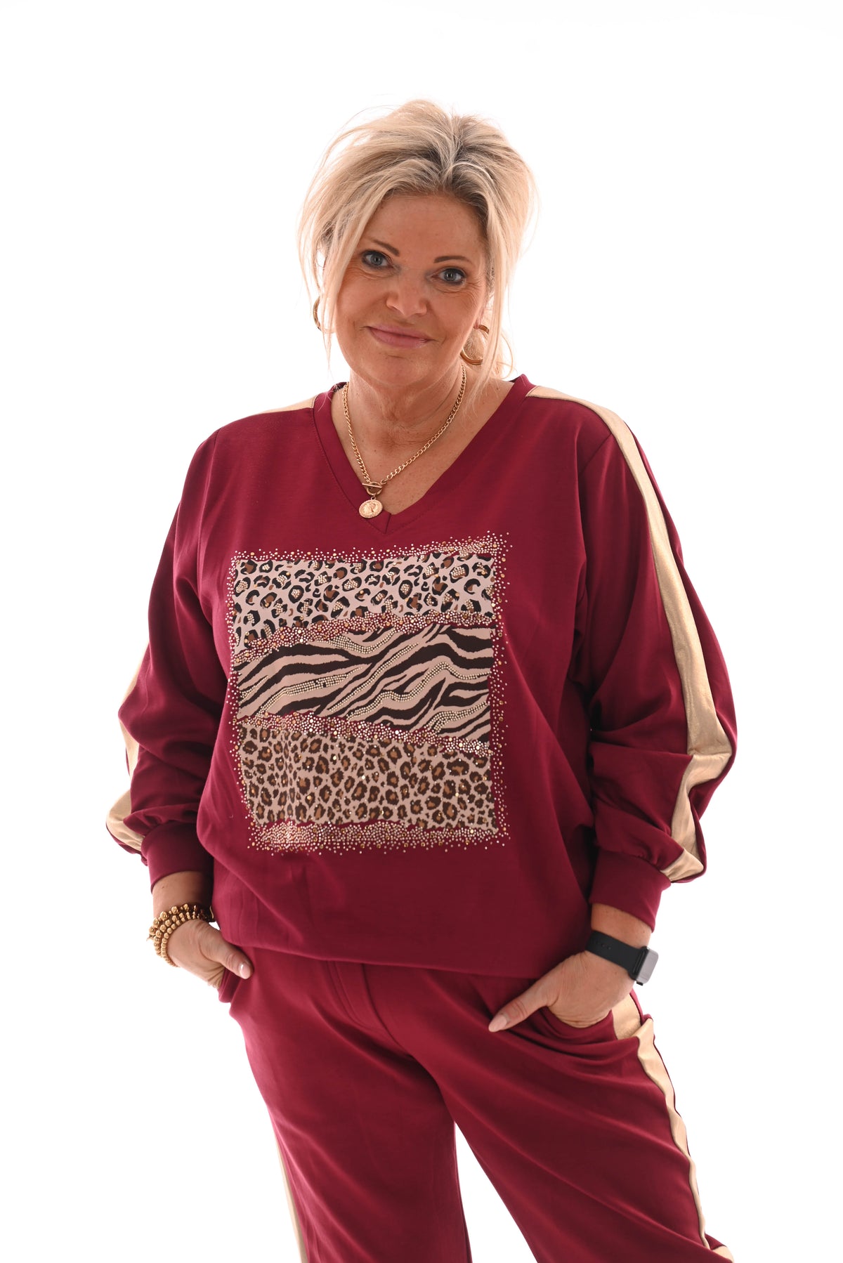 Tweedelig pak dieren mix gouden bies comfy bordeaux