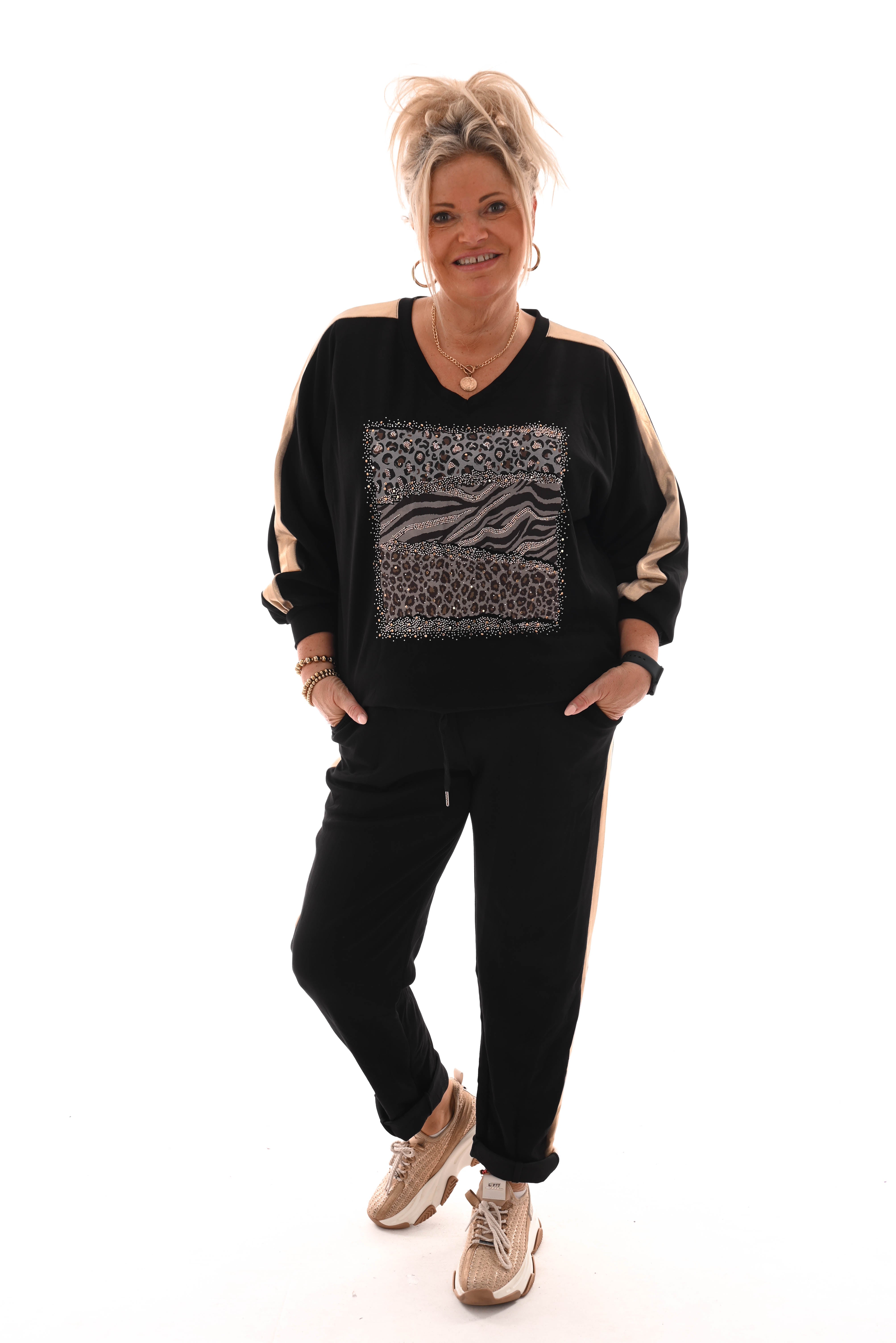 Tweedelig pak dieren mix gouden bies comfy zwart