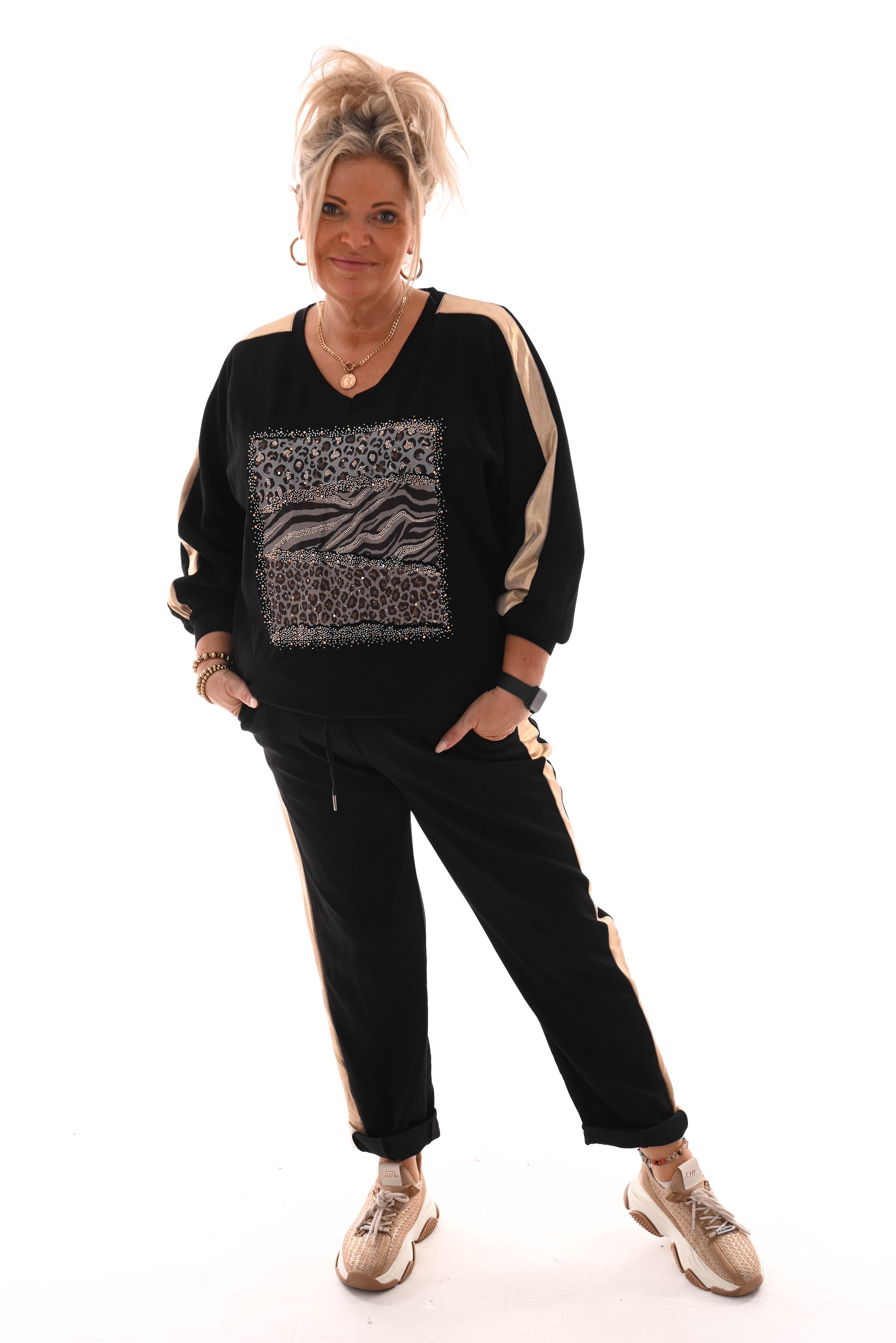Tweedelig pak dieren mix gouden bies comfy zwart