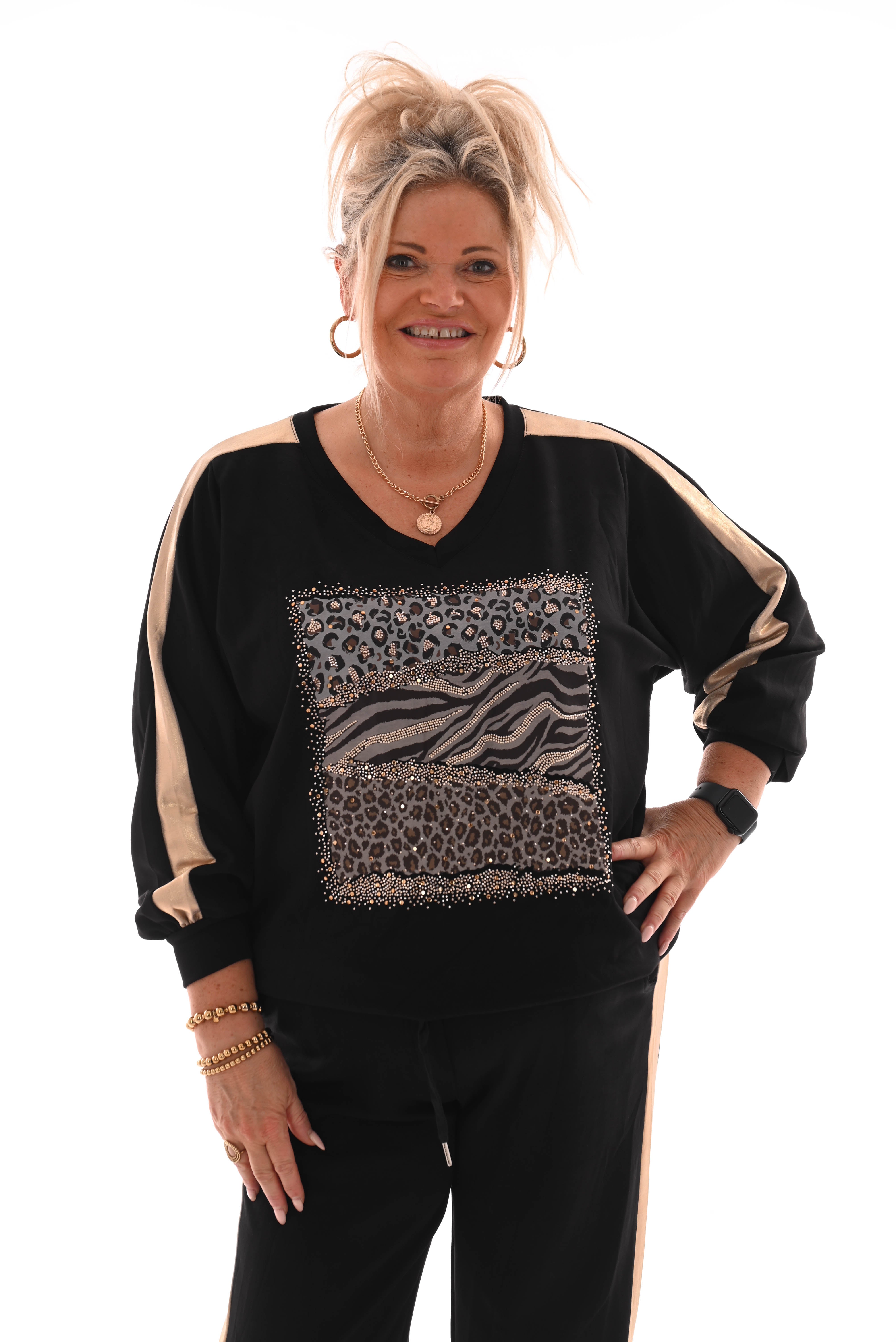 Tweedelig pak dieren mix gouden bies comfy zwart