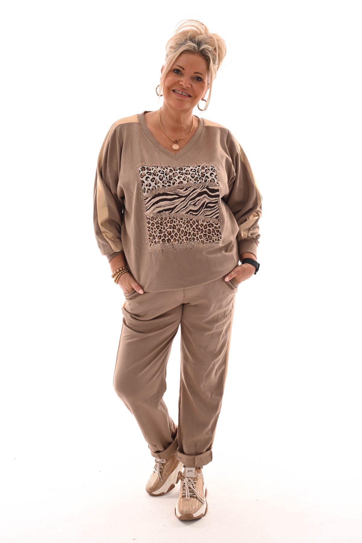 Tweedelig pak dieren mix gouden bies comfy taupe