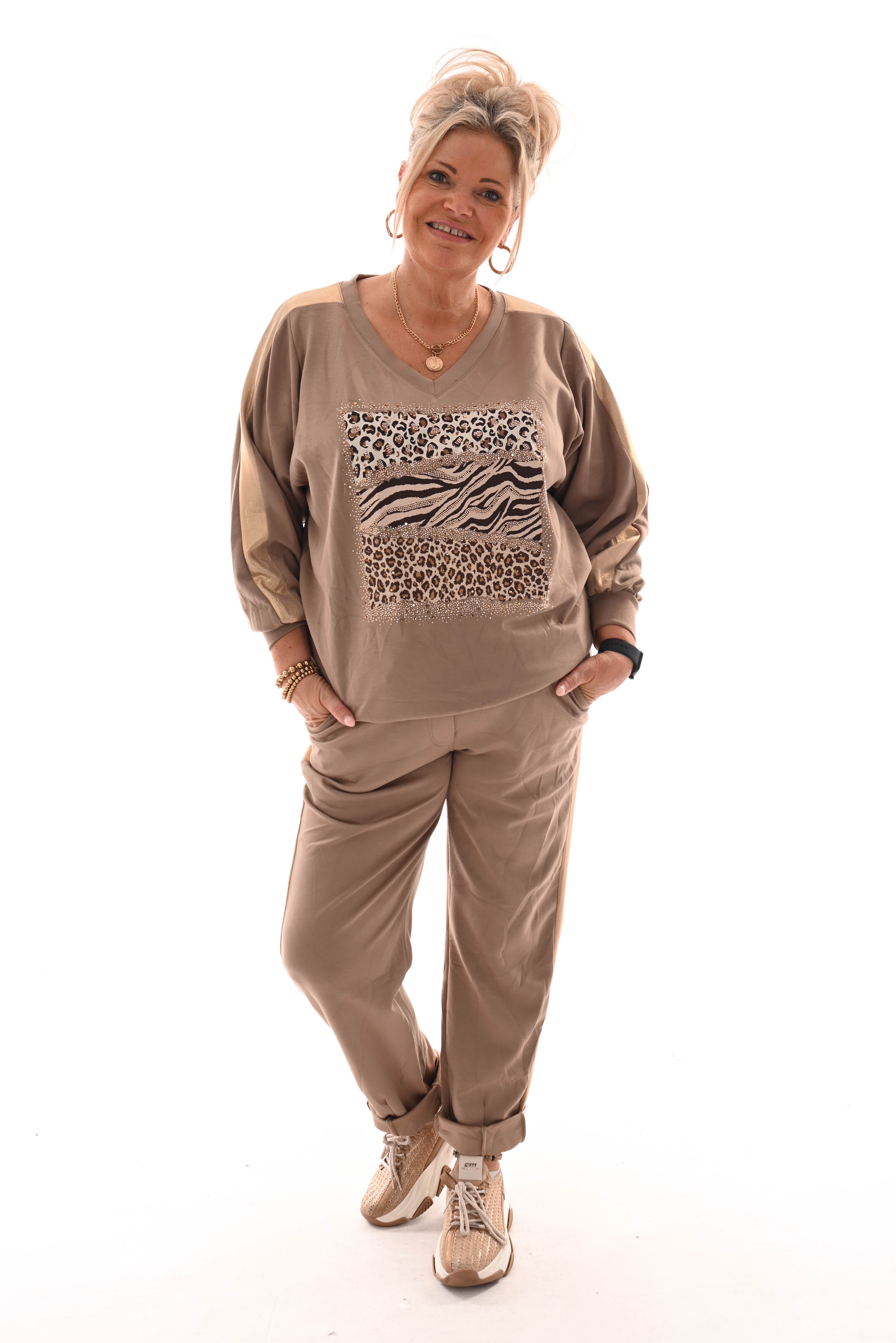 Tweedelig pak dieren mix gouden bies comfy taupe