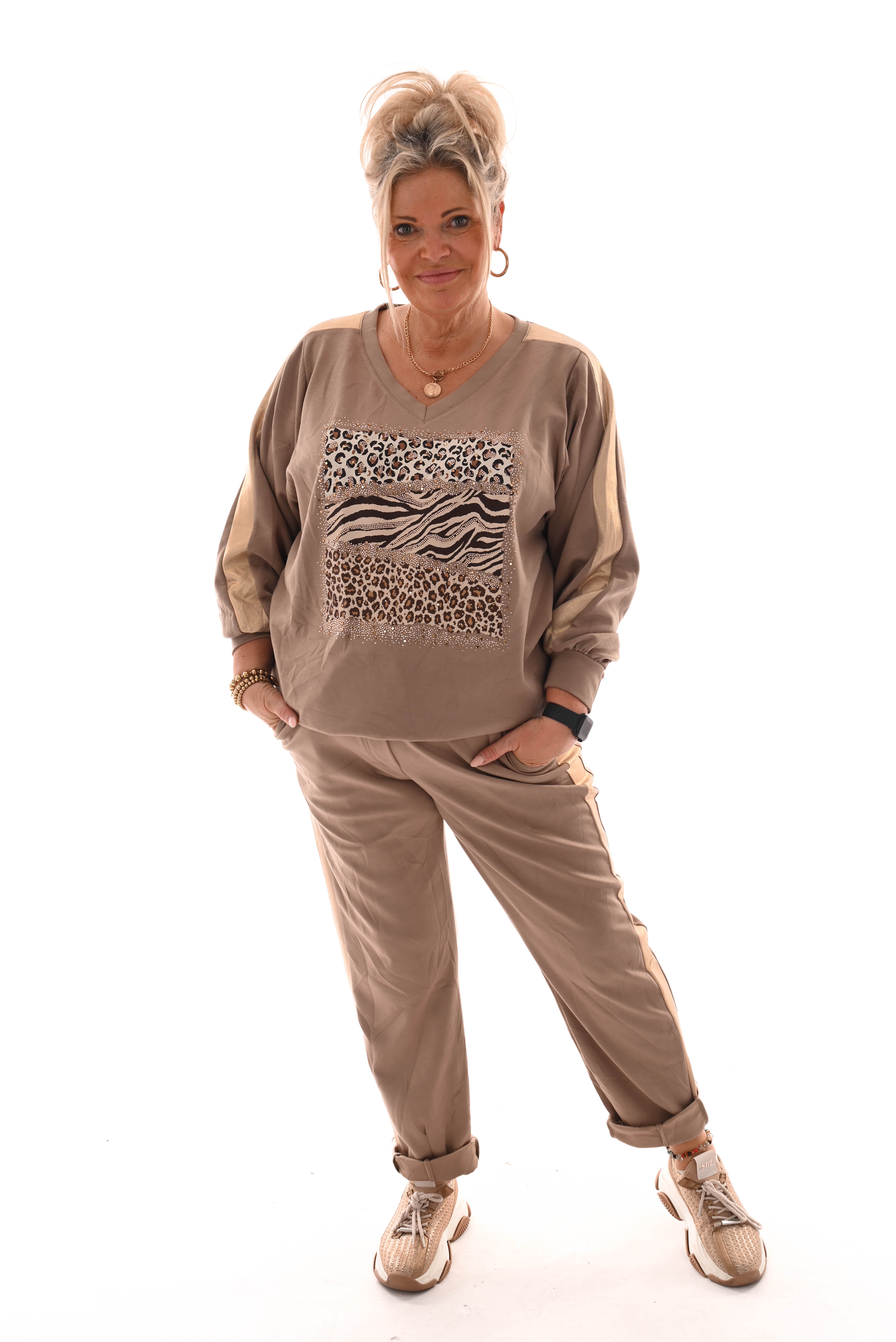Tweedelig pak dieren mix gouden bies comfy taupe