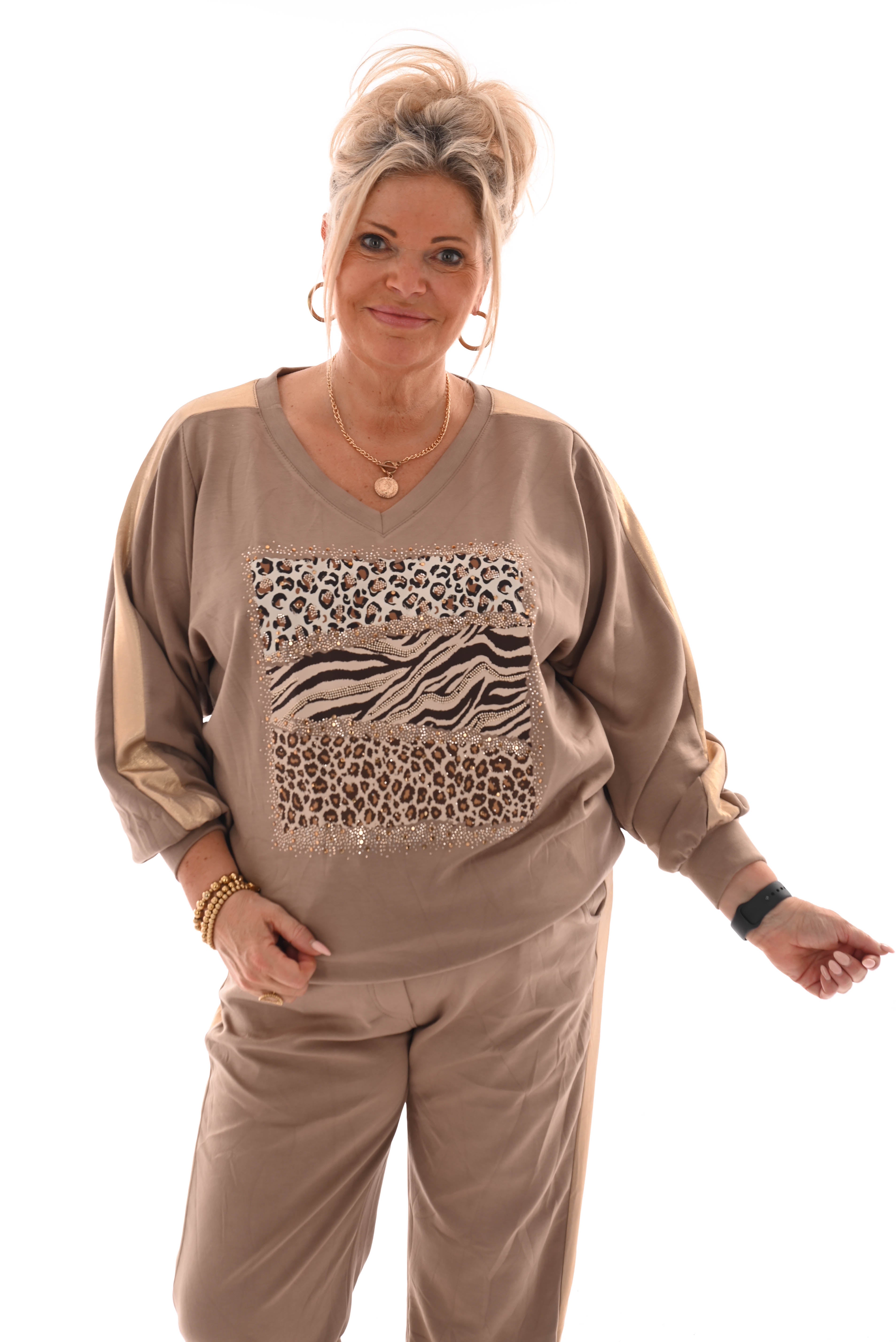 Tweedelig pak dieren mix gouden bies comfy taupe
