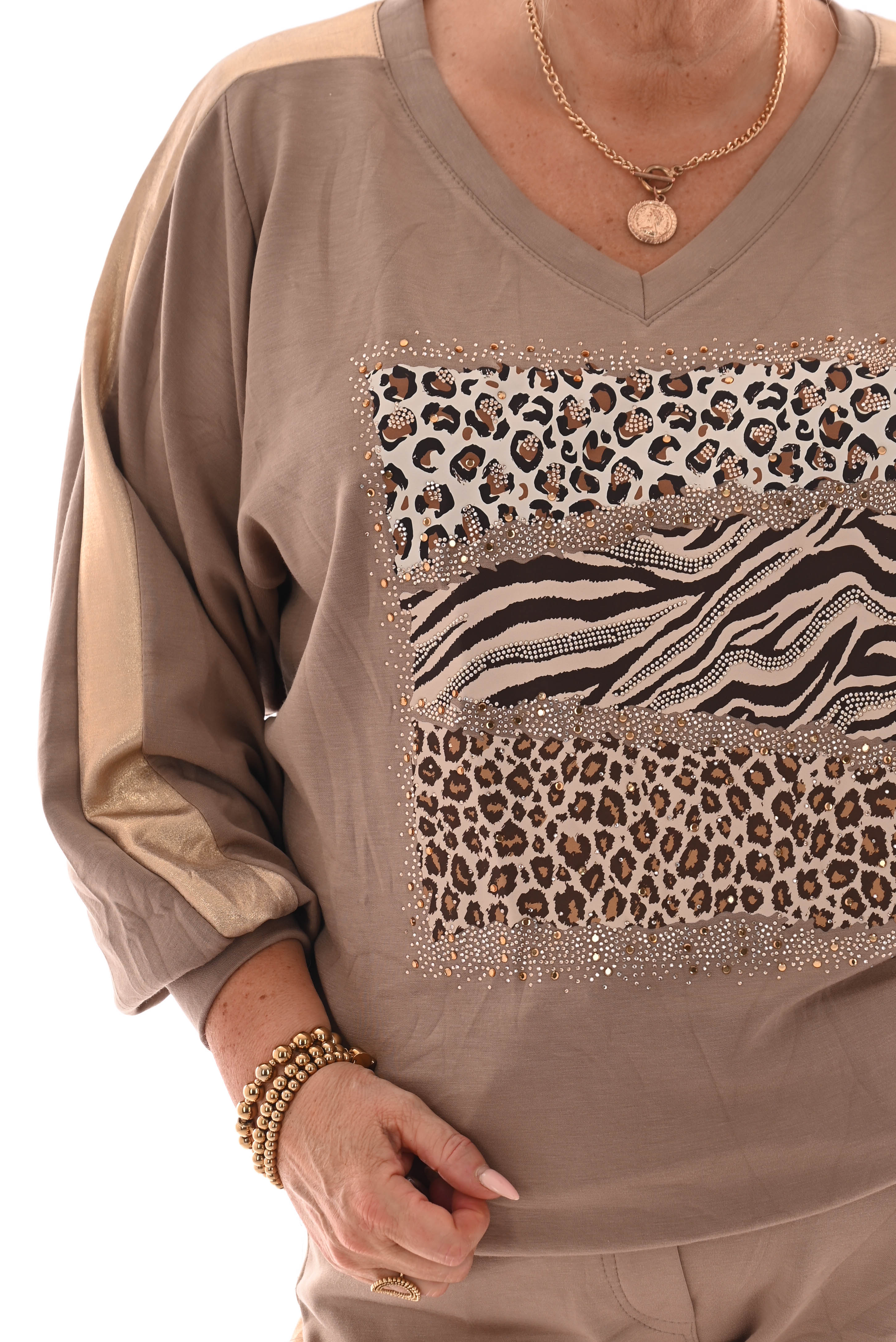 Tweedelig pak dieren mix gouden bies comfy taupe