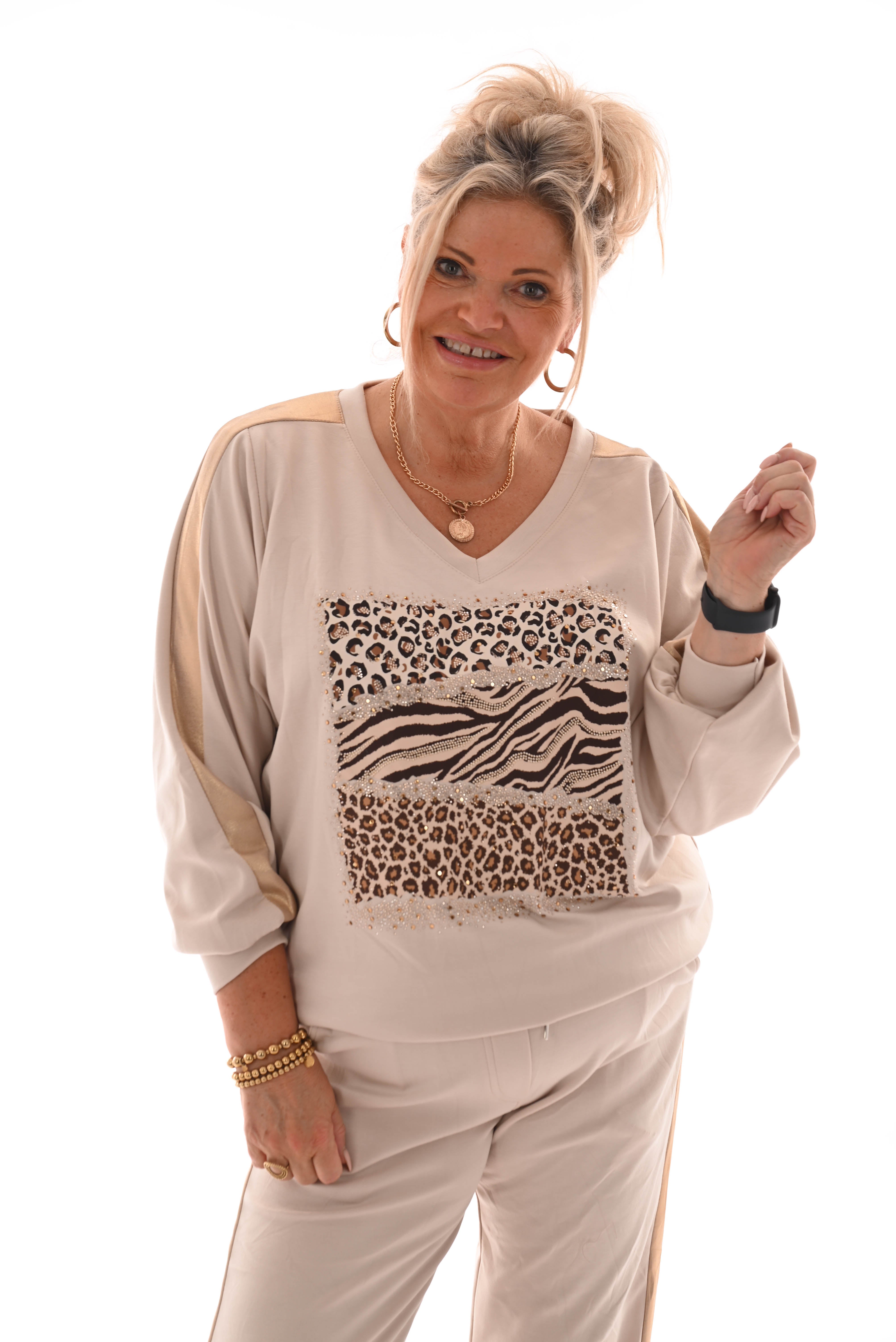 Tweedelig pak dieren mix gouden bies comfy beige