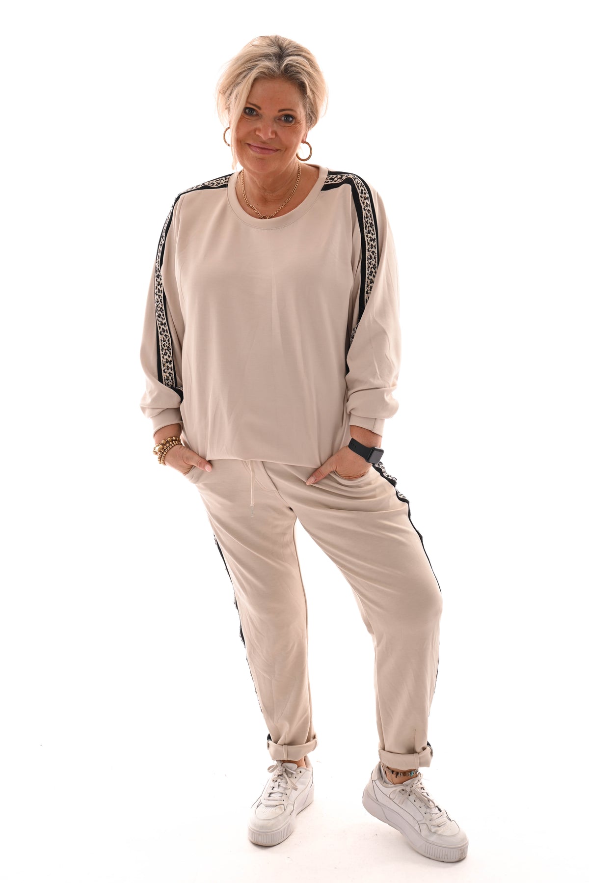 Tweedelig pak panterbies comfy beige