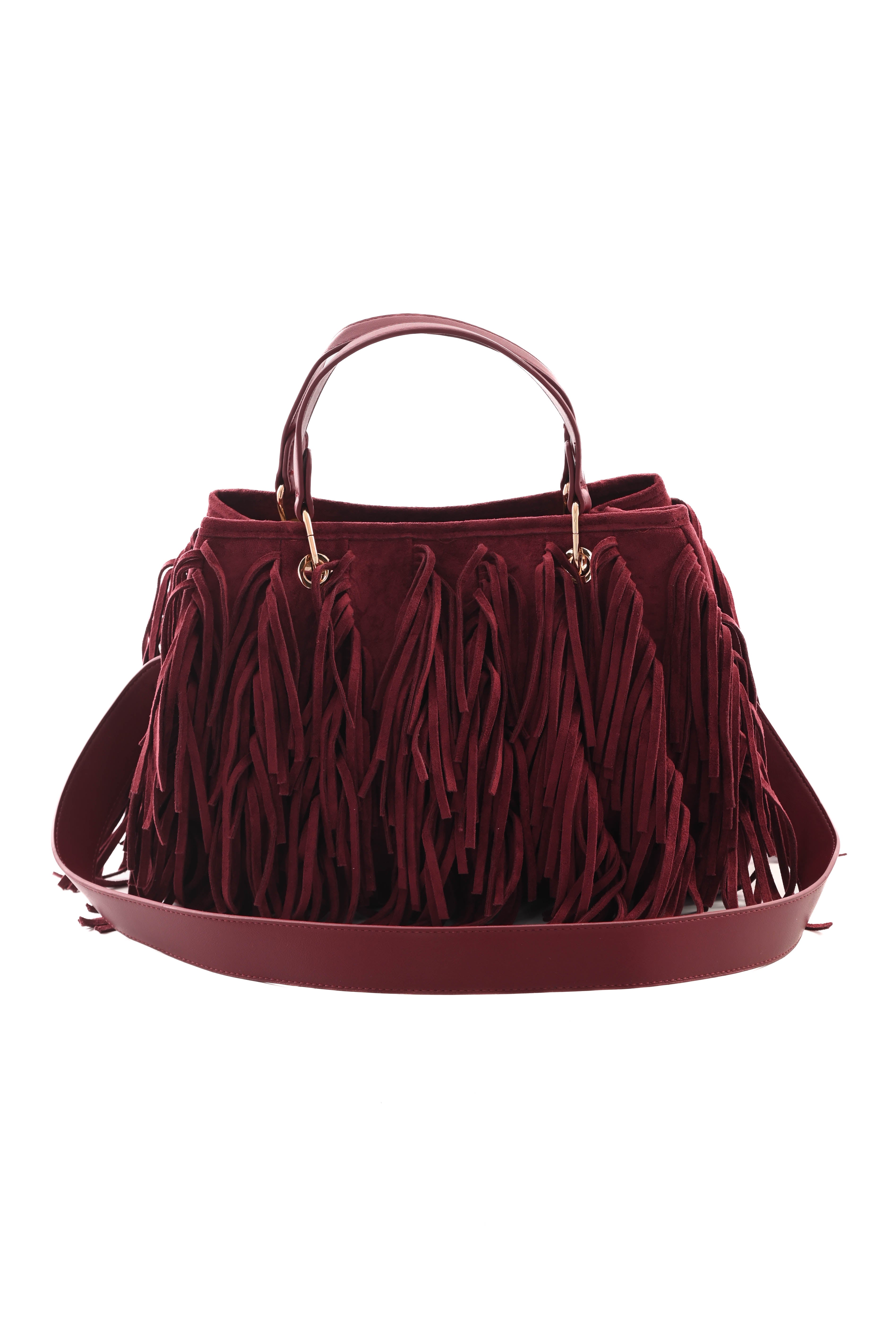 Tas suedinelook franjes bordeaux
