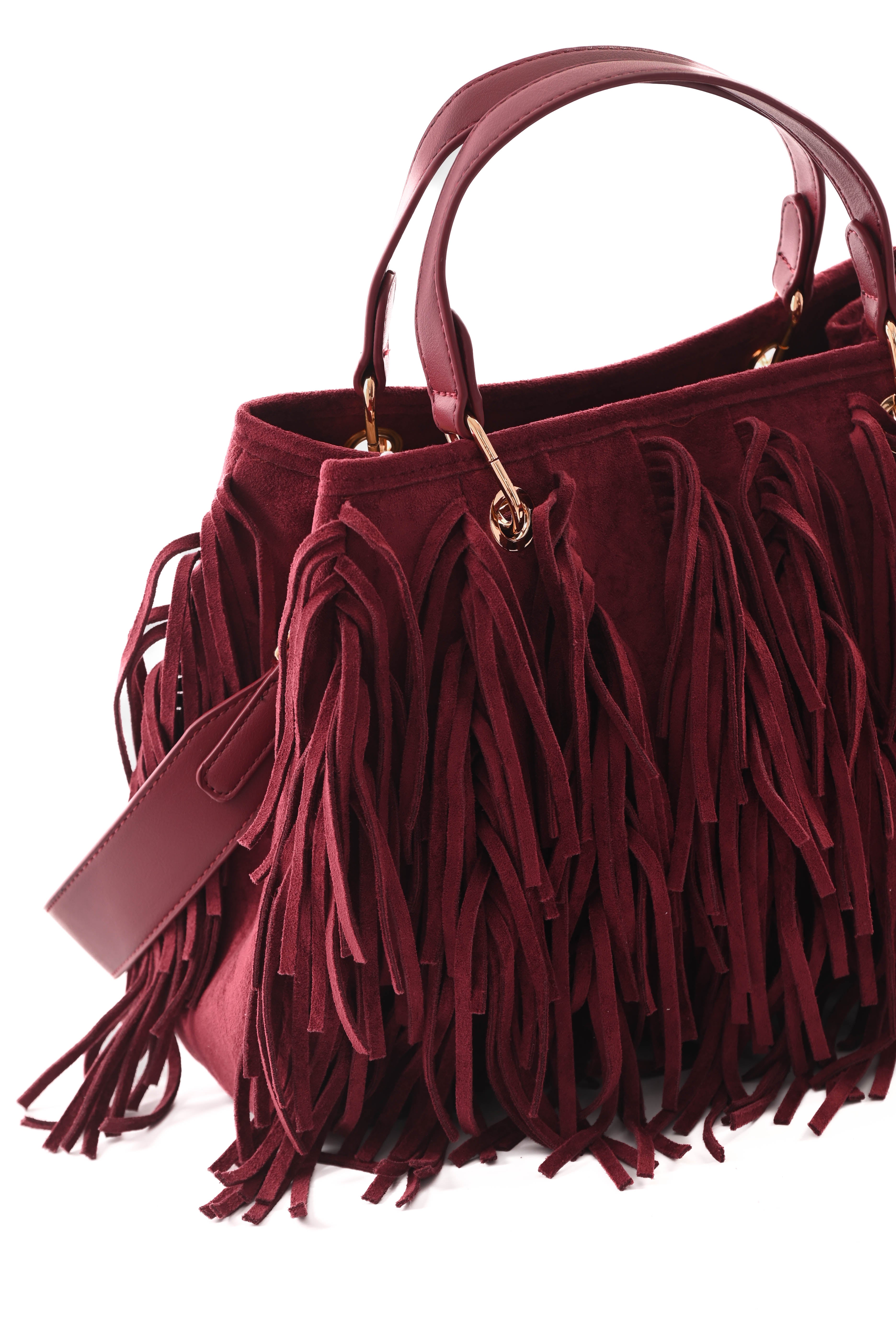 Tas suedinelook franjes bordeaux