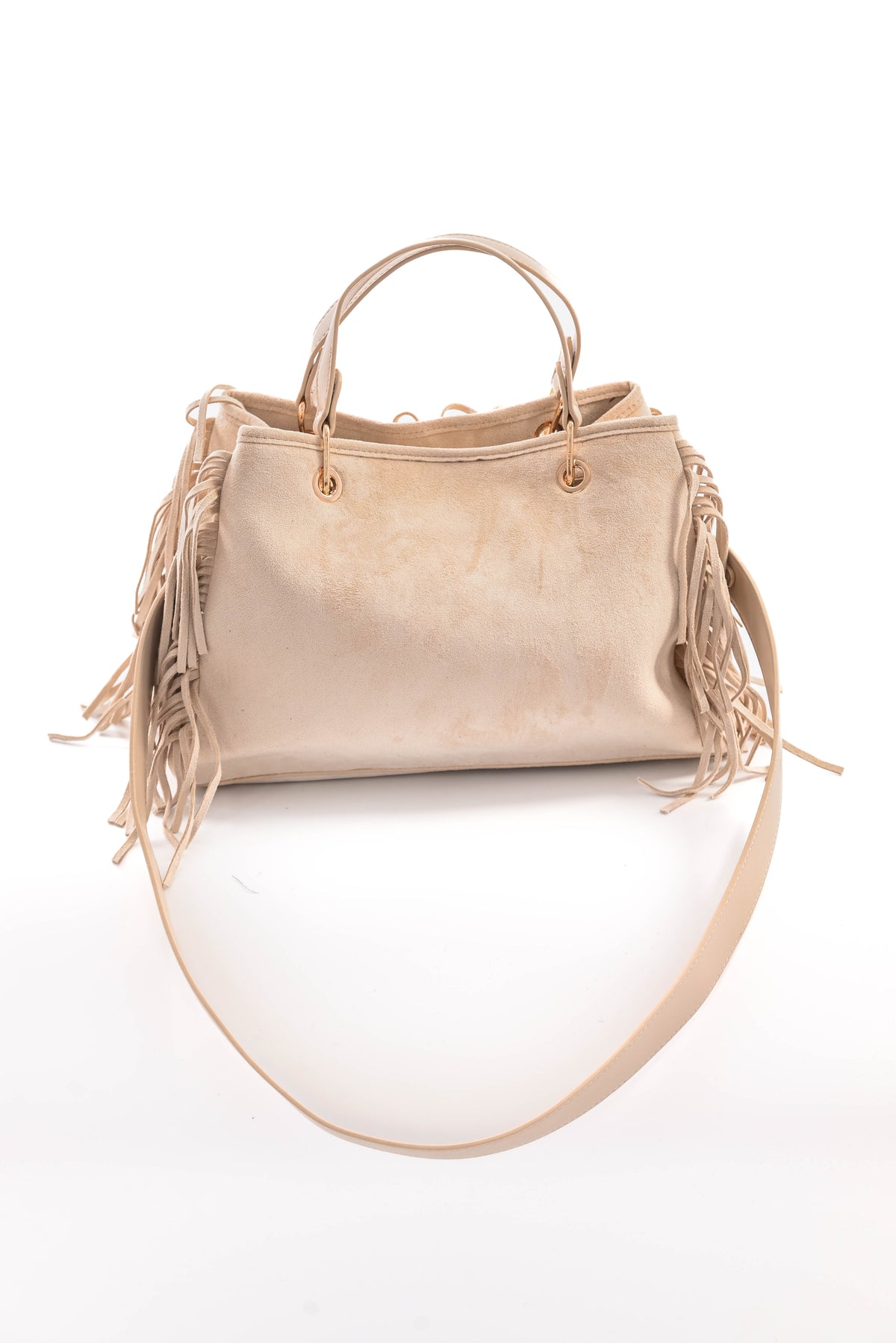 Tas suedinelook franjes beige