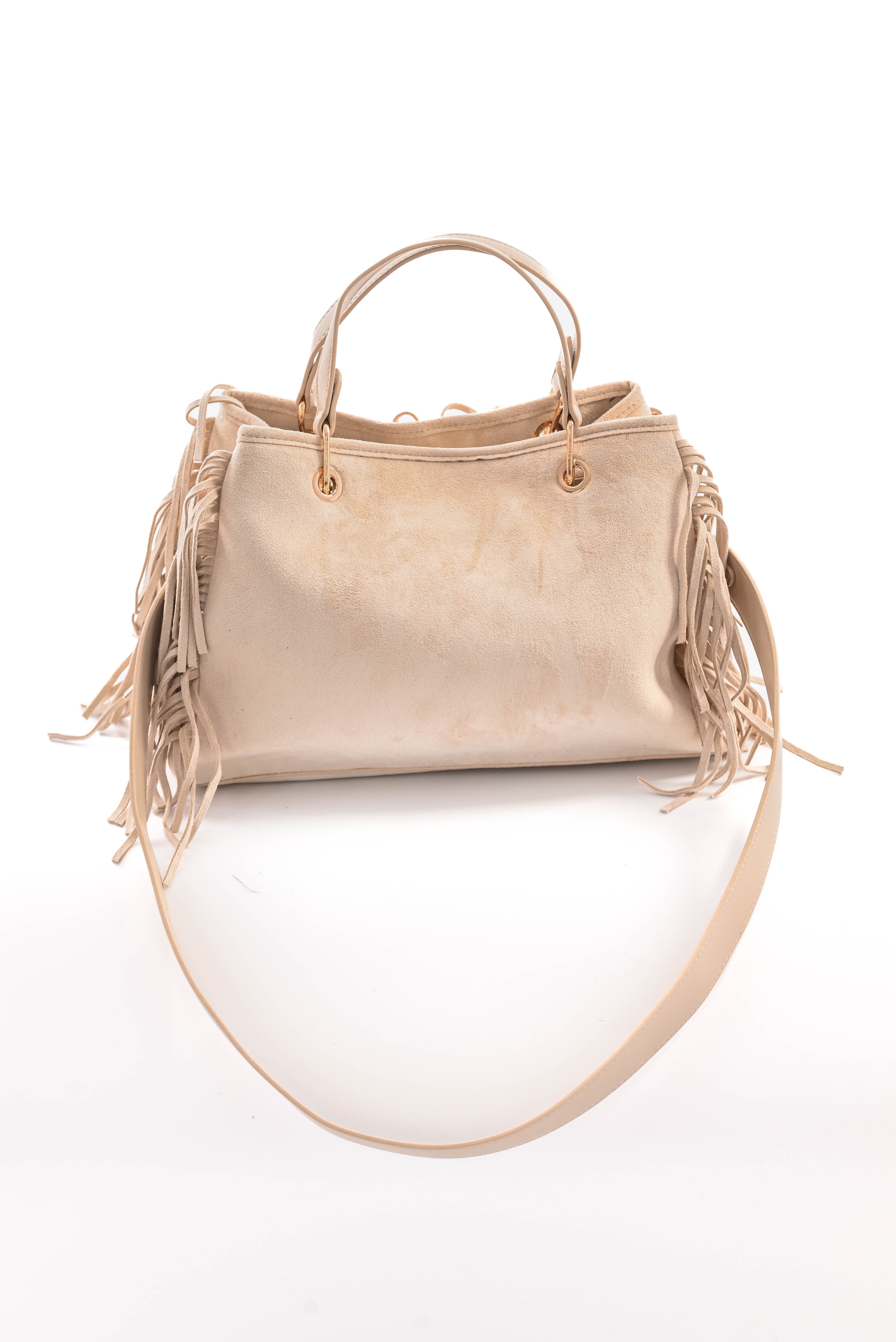 Tas suedinelook franjes beige