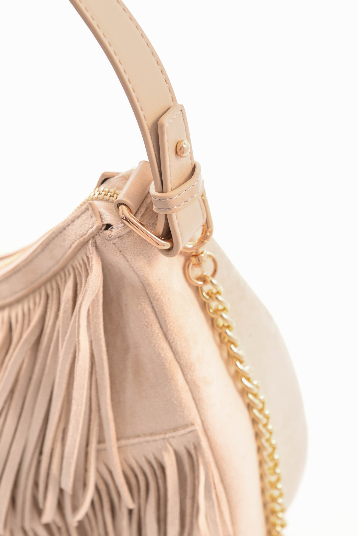Tas suedinelook franjes rond beige