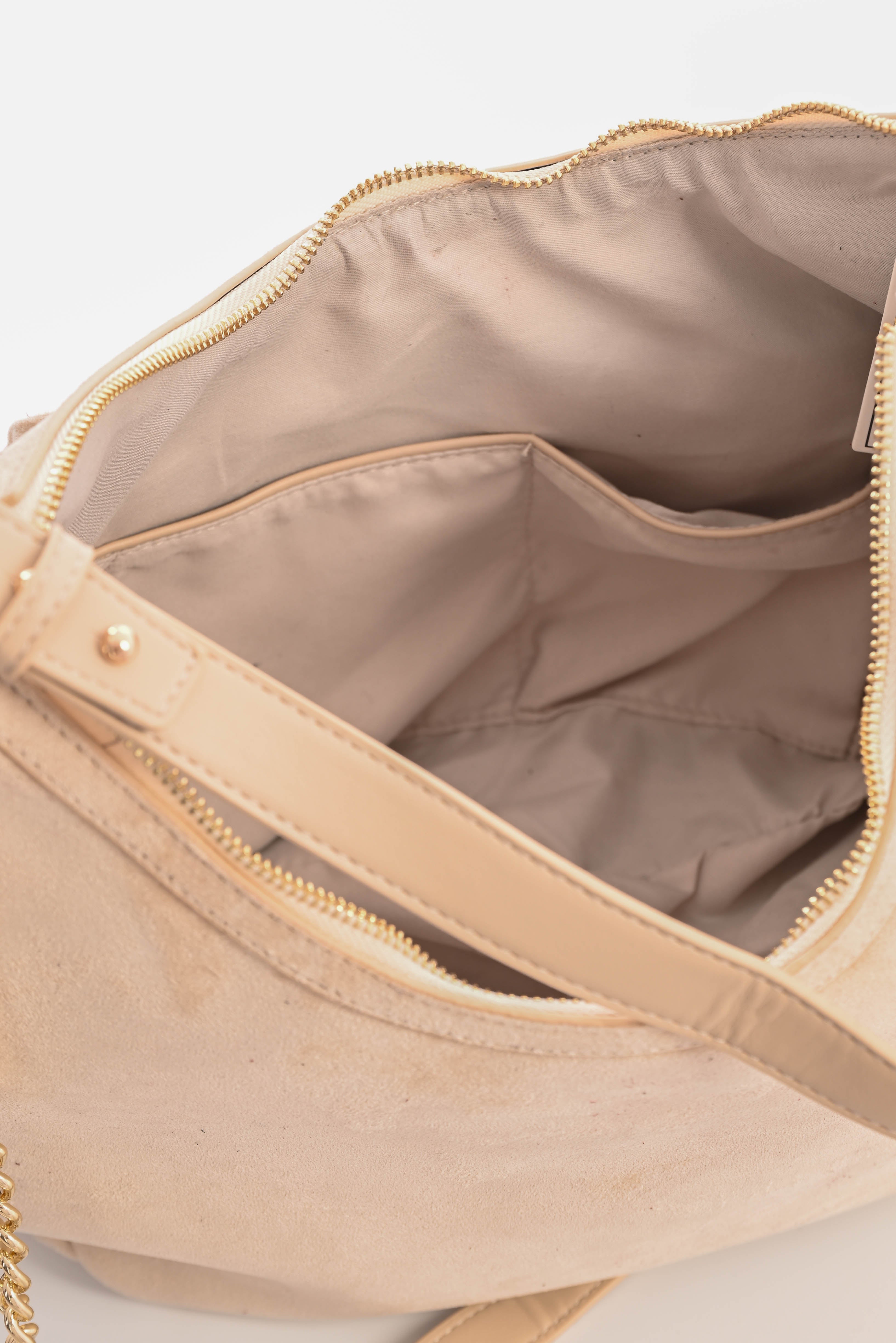 Tas suedinelook franjes rond beige