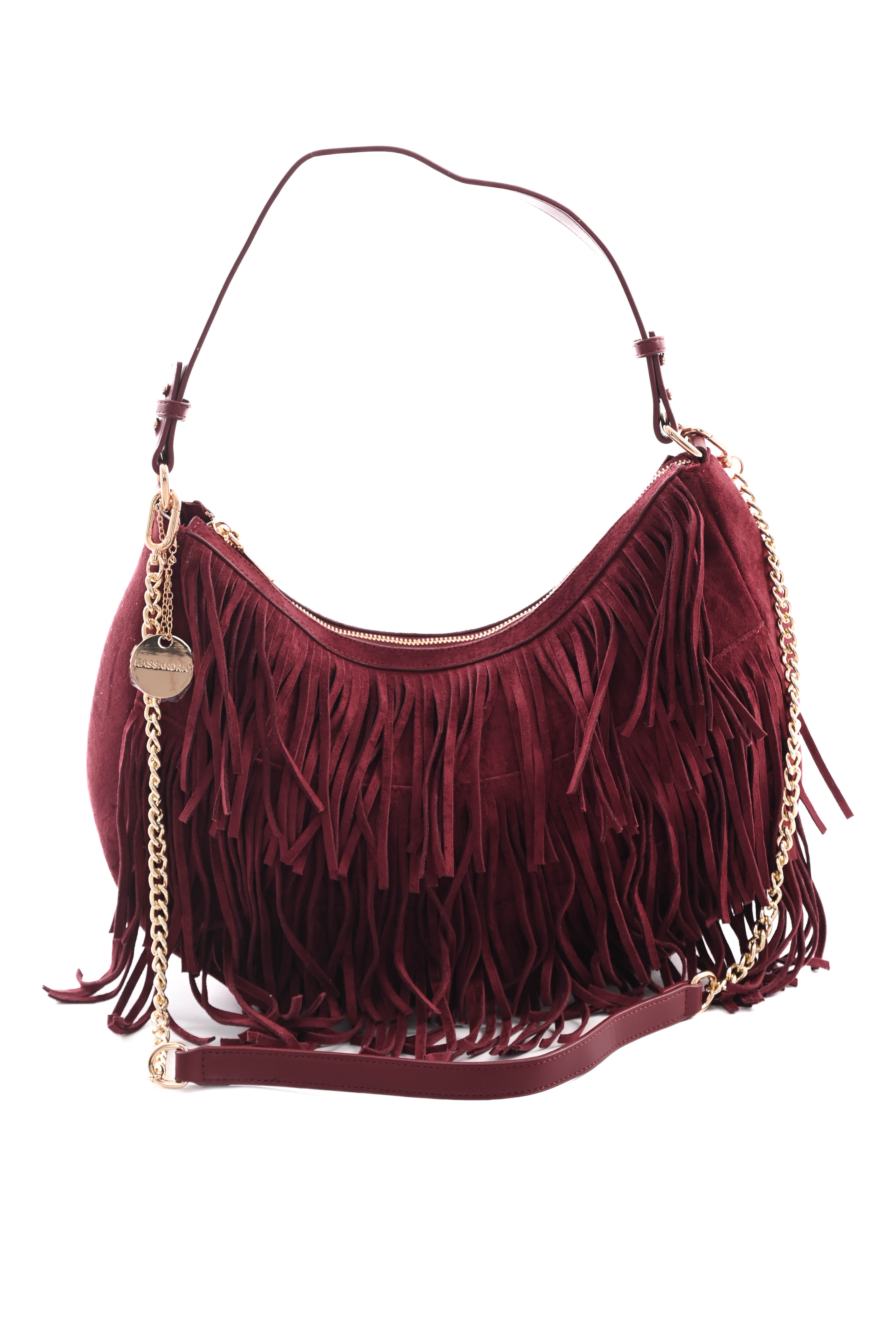 Tas suedinelook franjes rond bordeaux