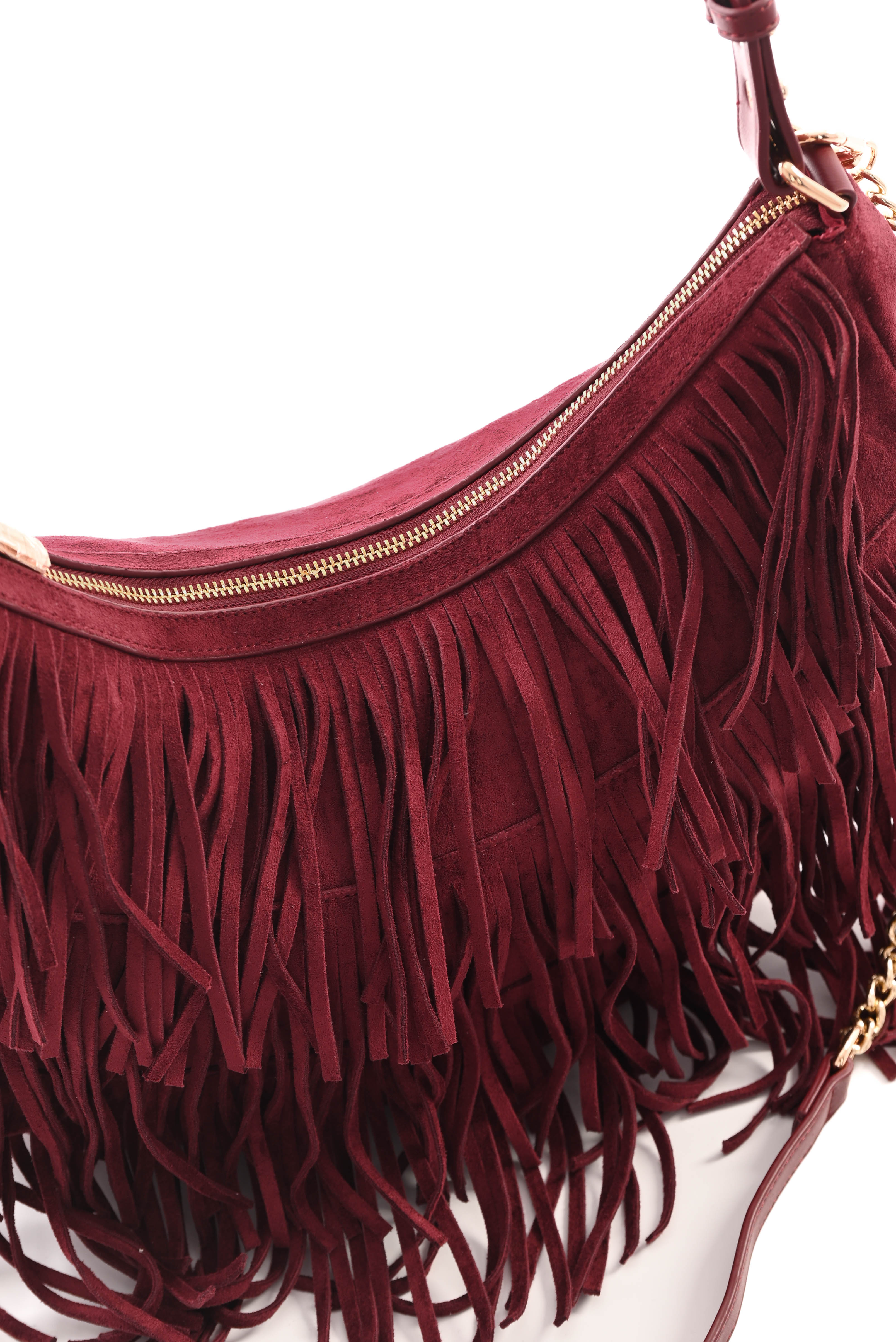 Tas suedinelook franjes rond bordeaux