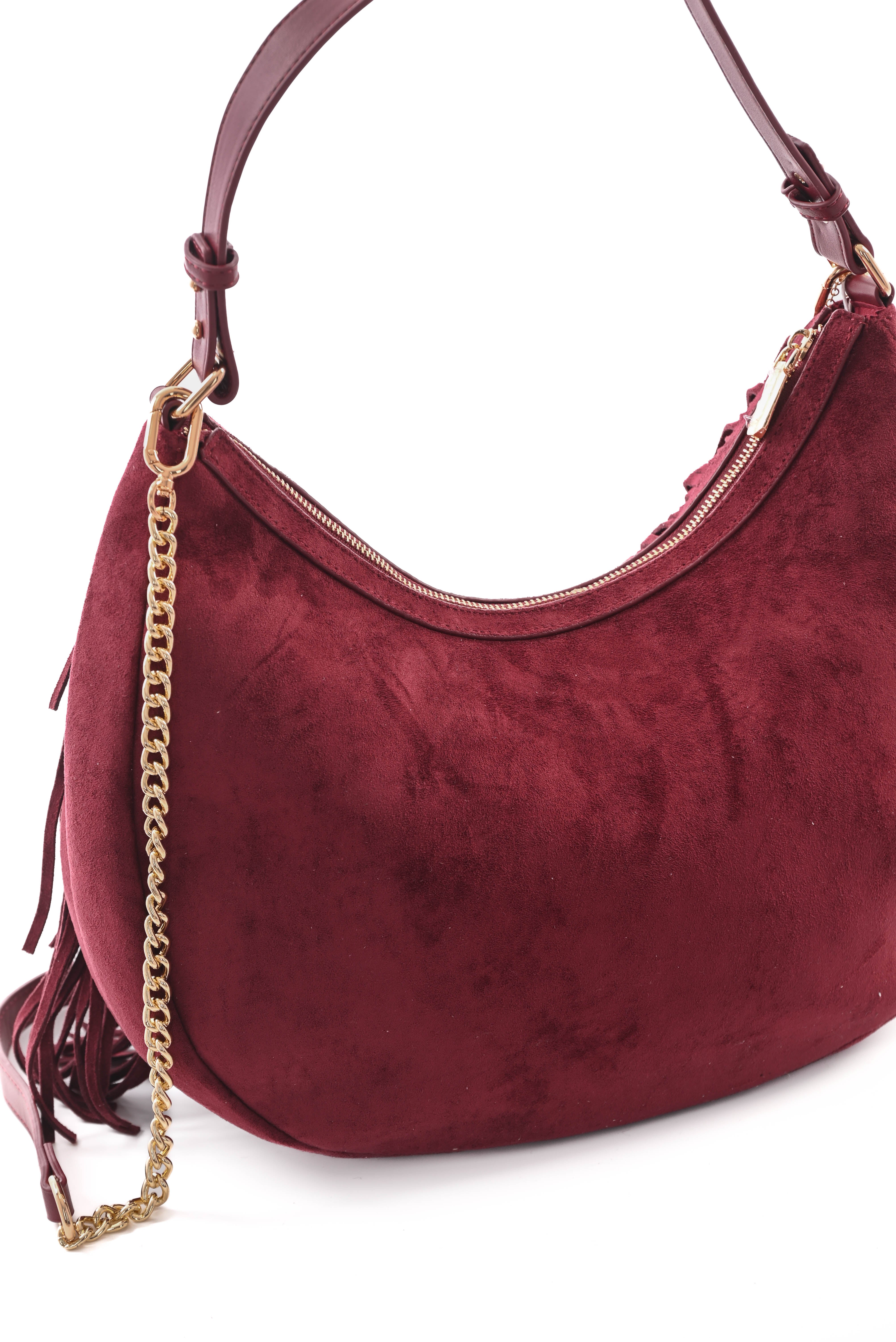 Tas suedinelook franjes rond bordeaux