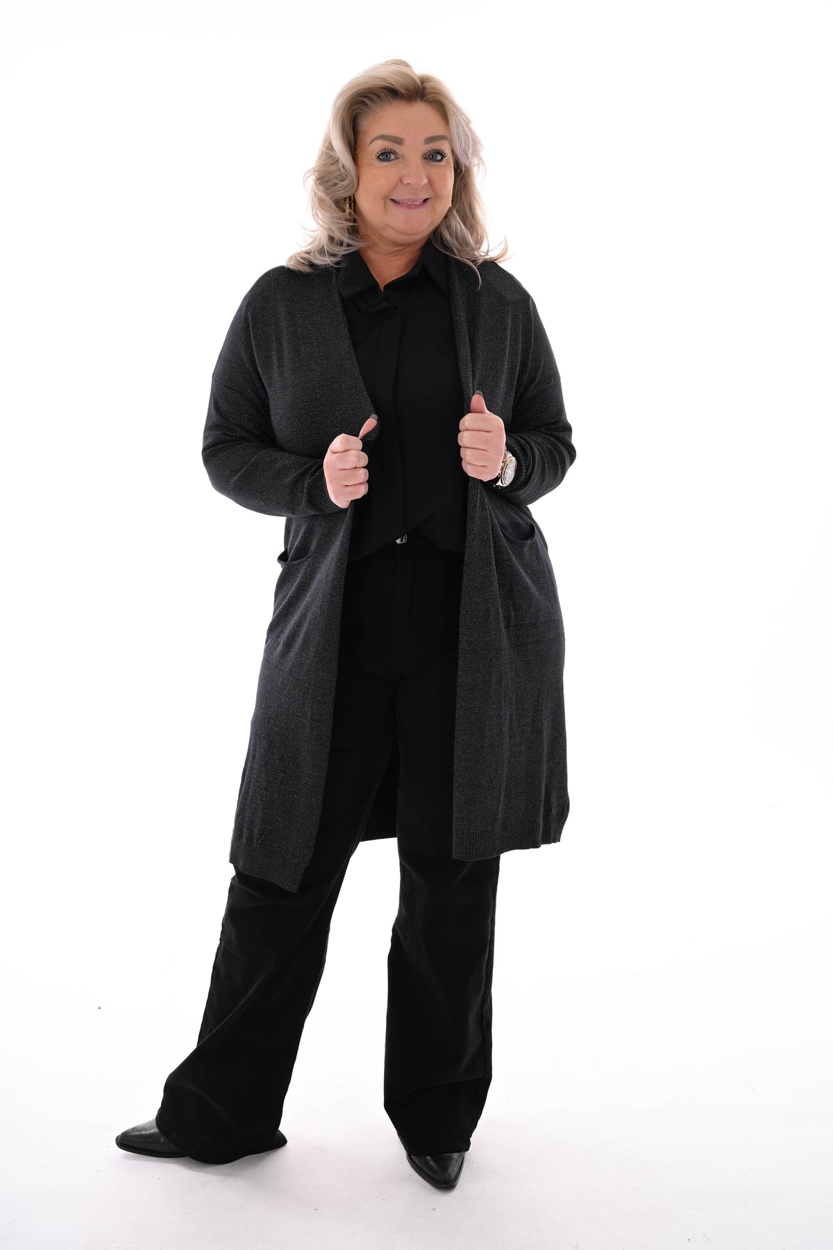 Half lang vest glitter zwart