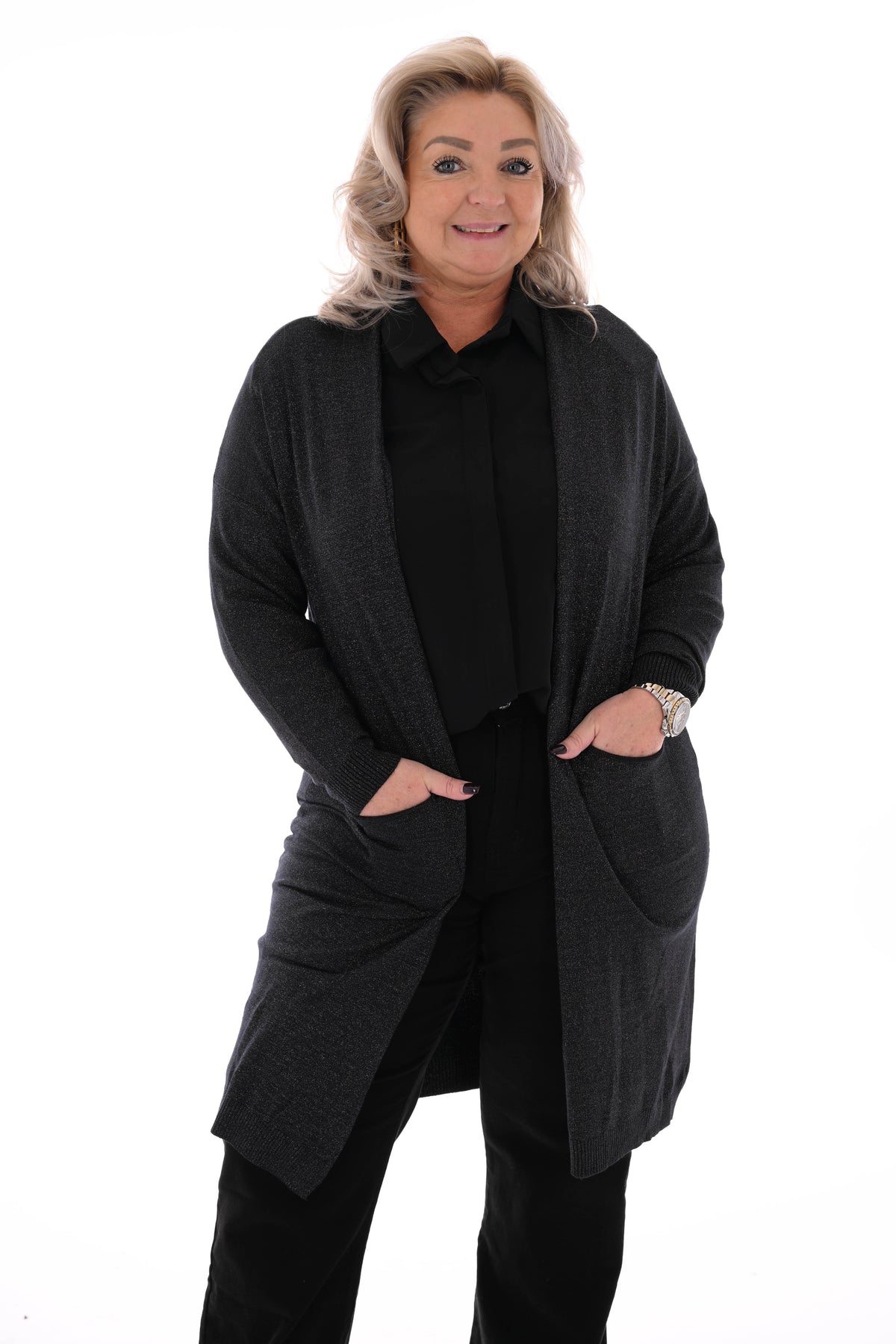 Half lang vest glitter zwart