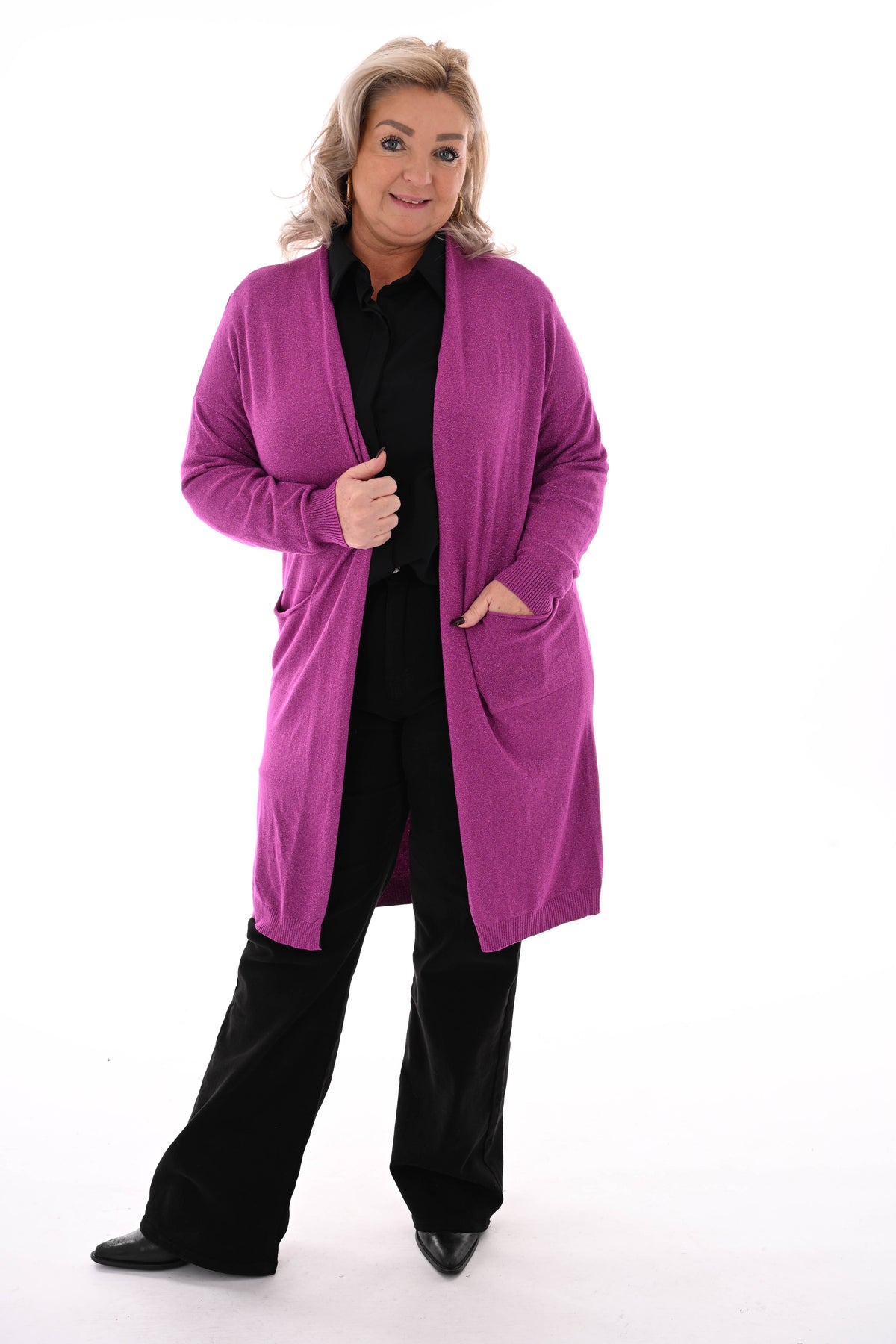 Half lang vest glitter magenta