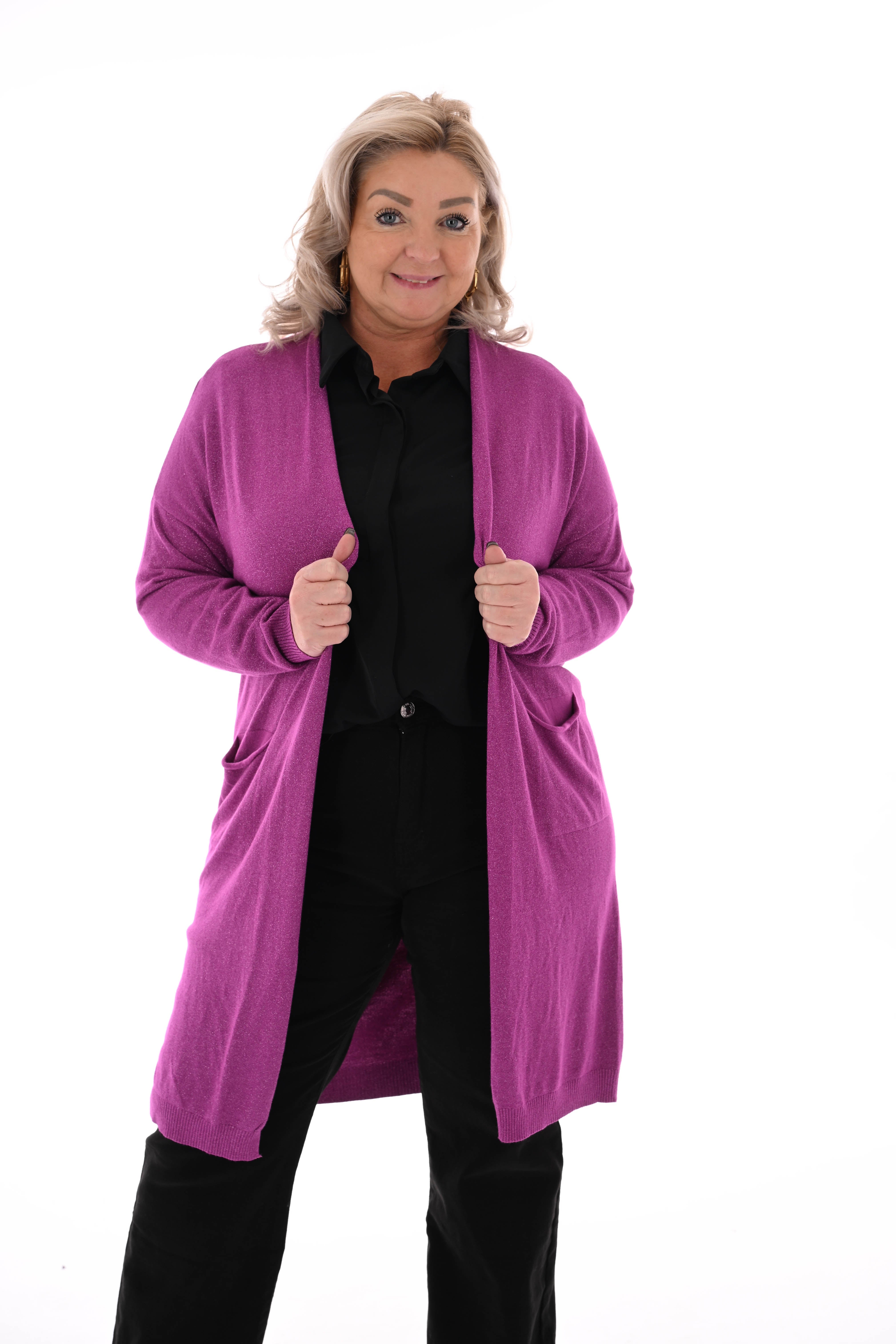 Half lang vest glitter magenta