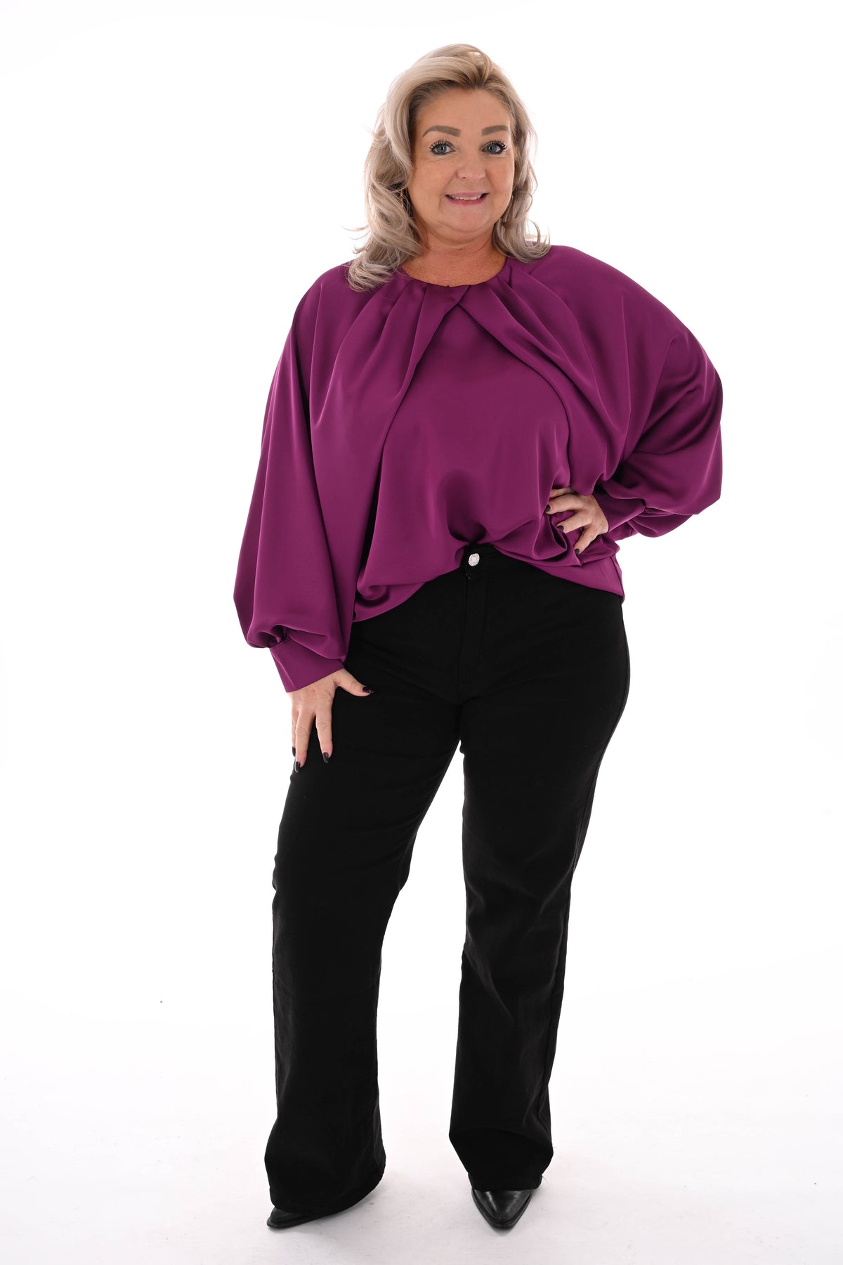 Silky blouse met pofmouwen cyclaam
