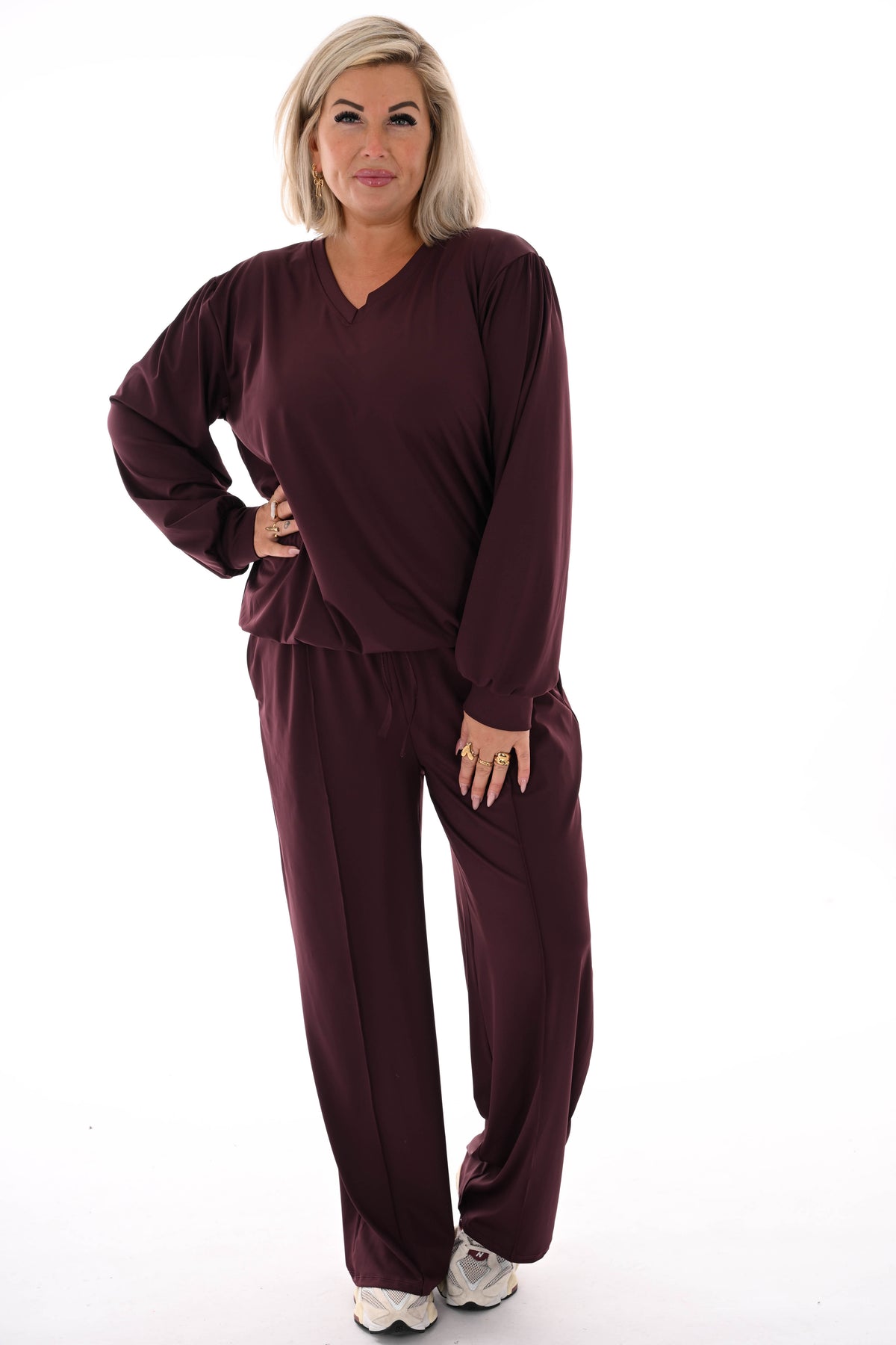 Travel pak v-hals aubergine