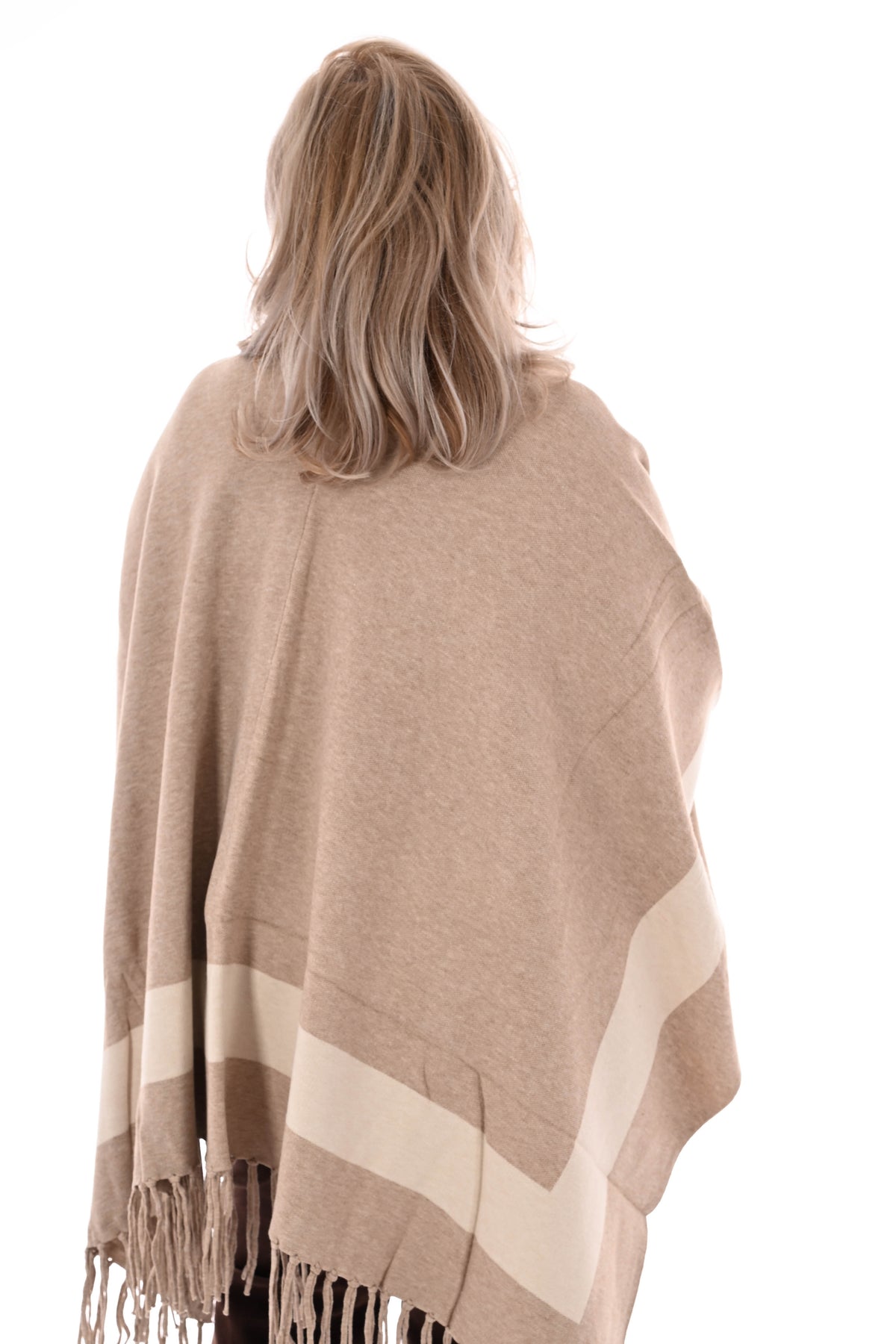 Omslagdoek streep en franjes beige