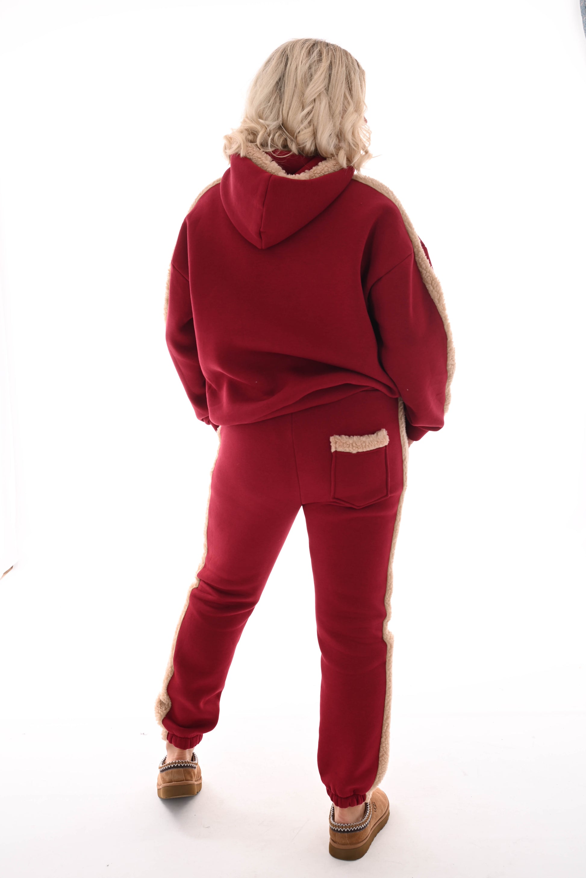 Tweedelige set met teddy bies bordeaux