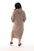 Lange sweater dress met capuchon taupe