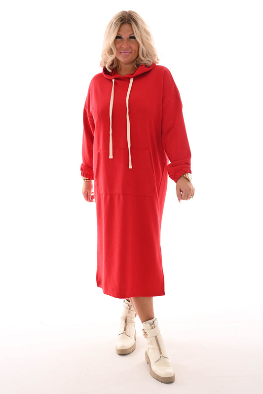 Lange sweater dress met capuchon rood