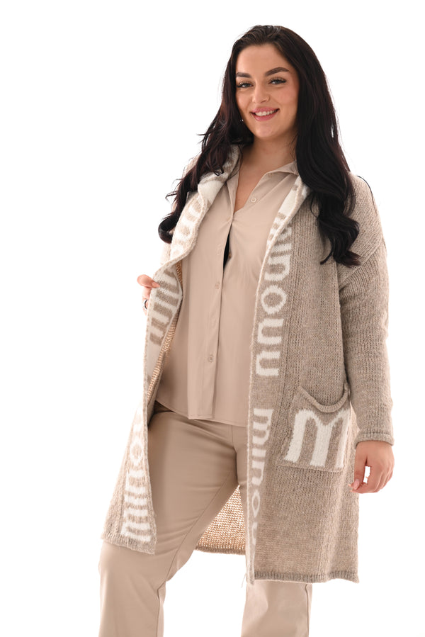 Gebreid vest met capuchon taupe