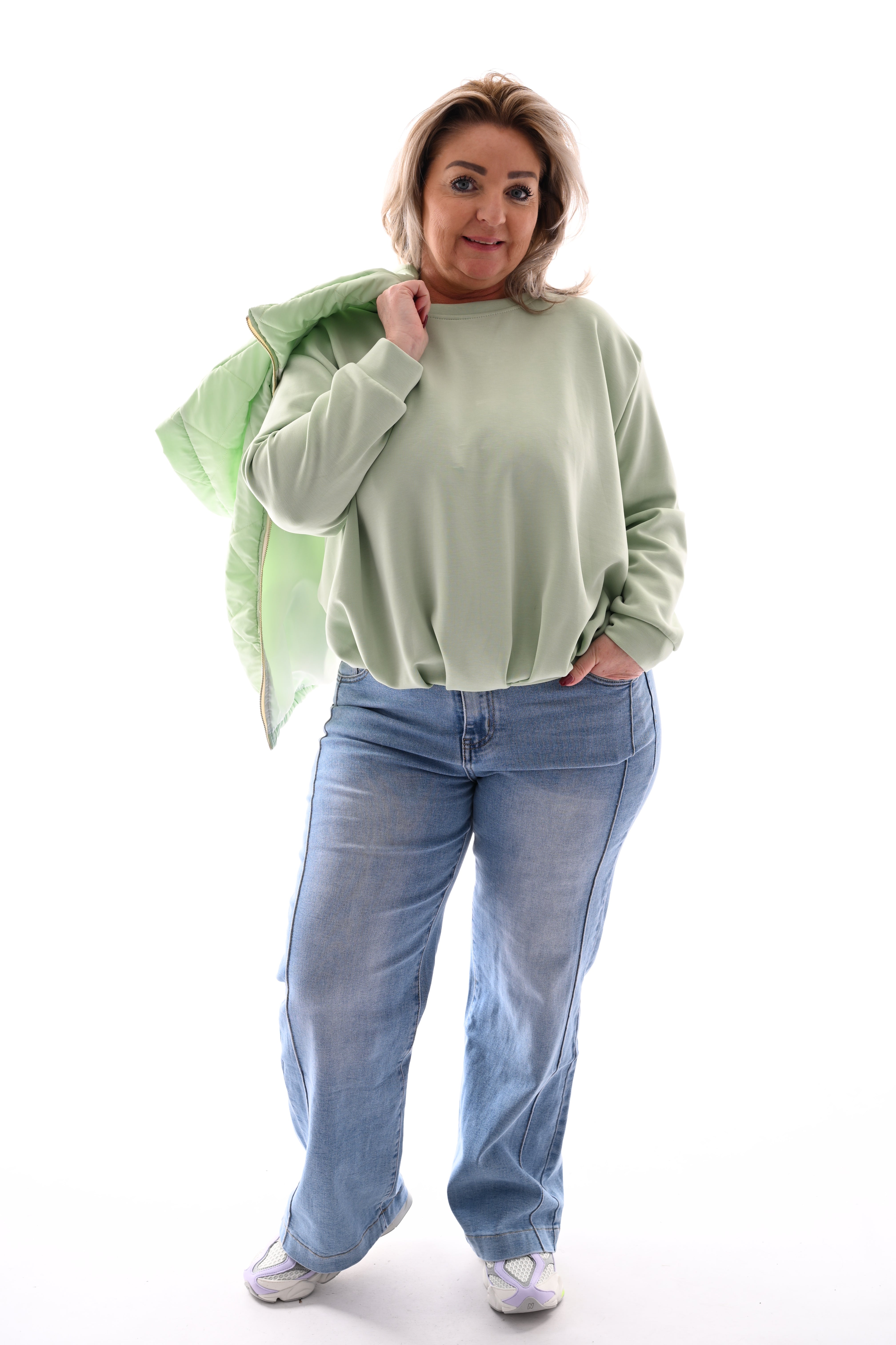 Sweater met geplooide onderkant lichtgroen