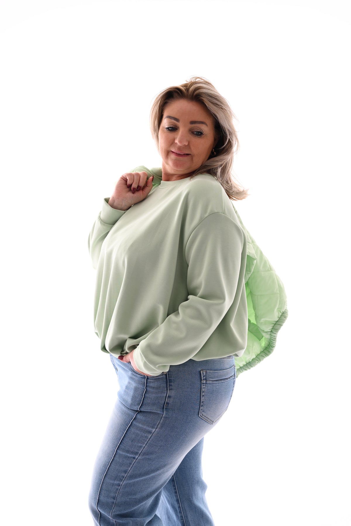 Sweater met geplooide onderkant lichtgroen