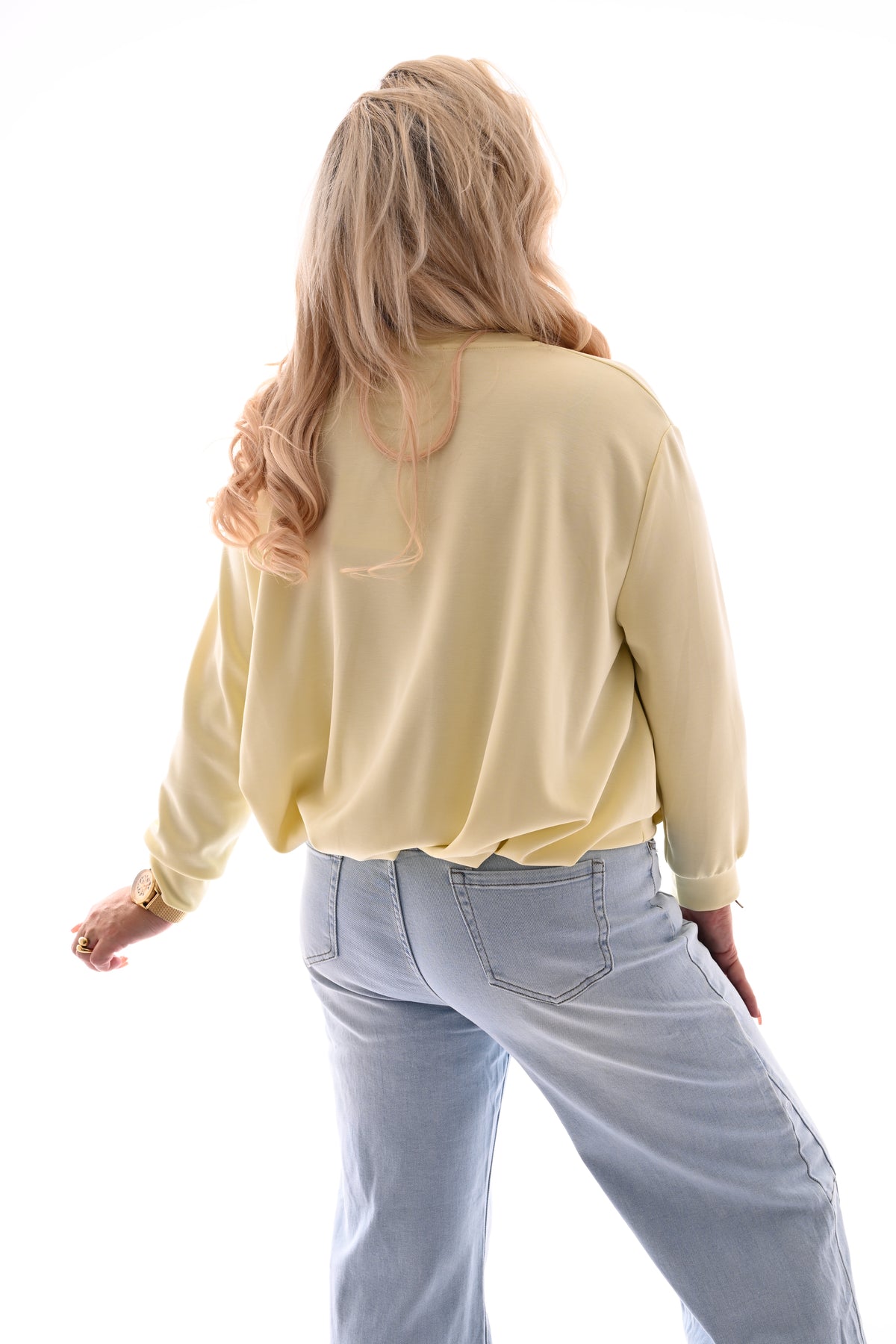 Sweater met geplooide onderkant lichtgeel