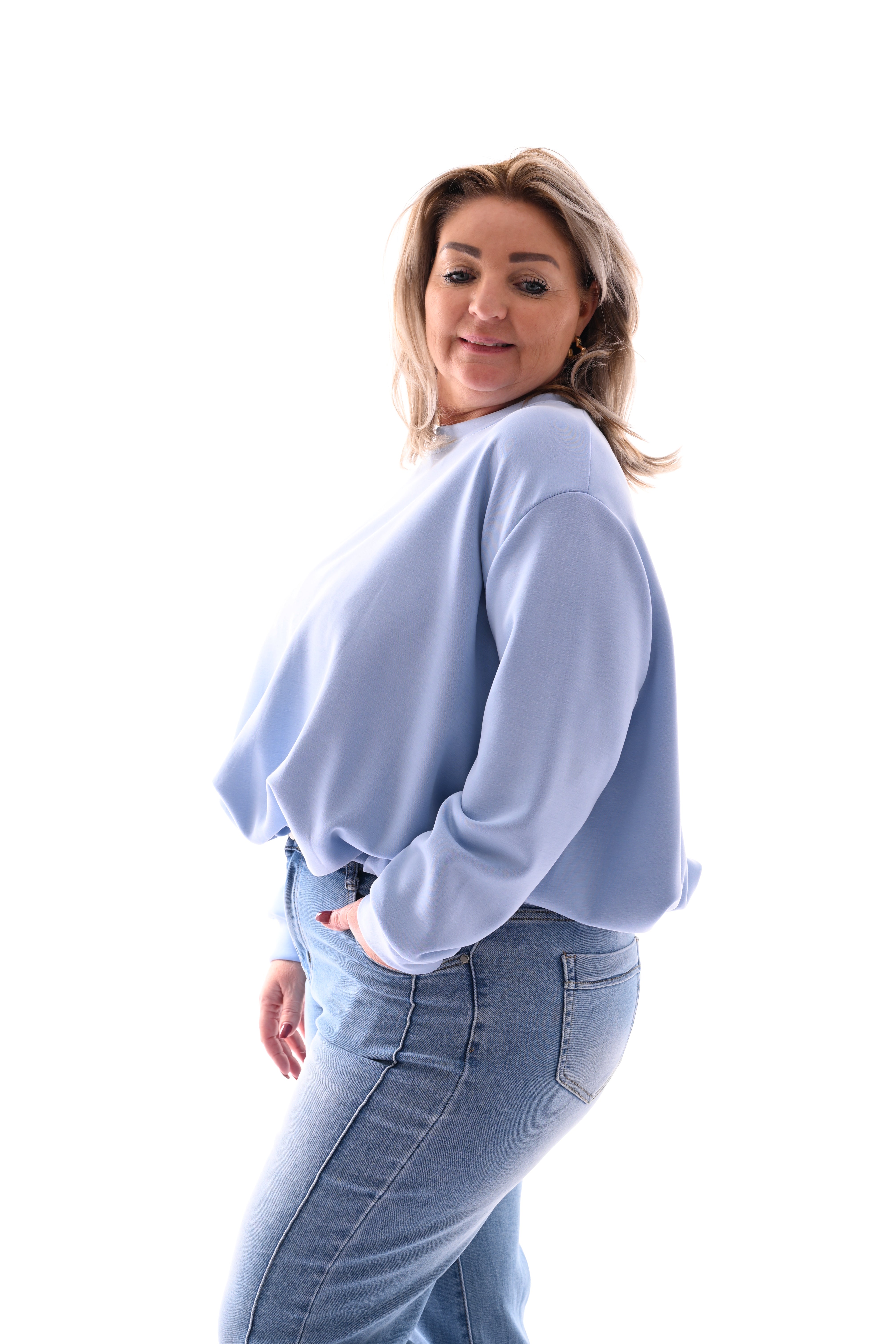 Sweater met geplooide onderkant lichtblauw