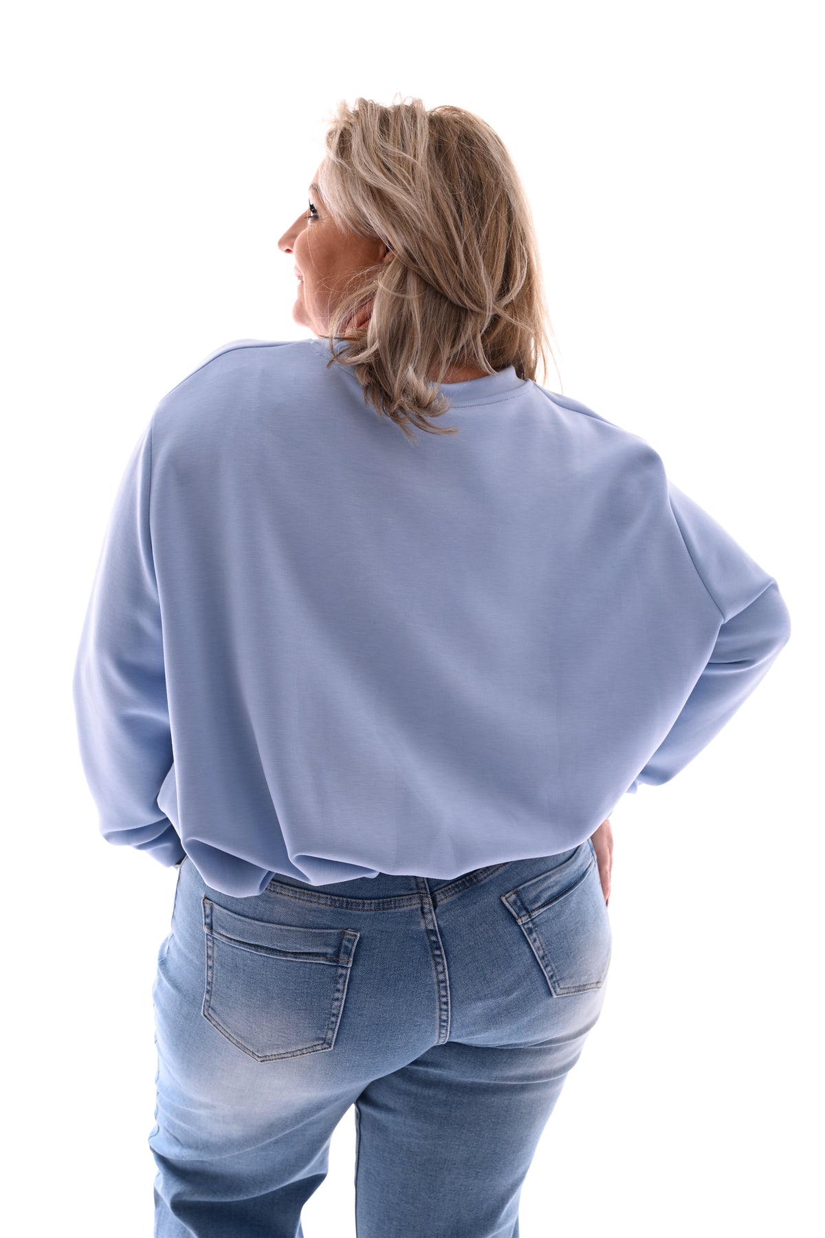 Sweater met geplooide onderkant lichtblauw