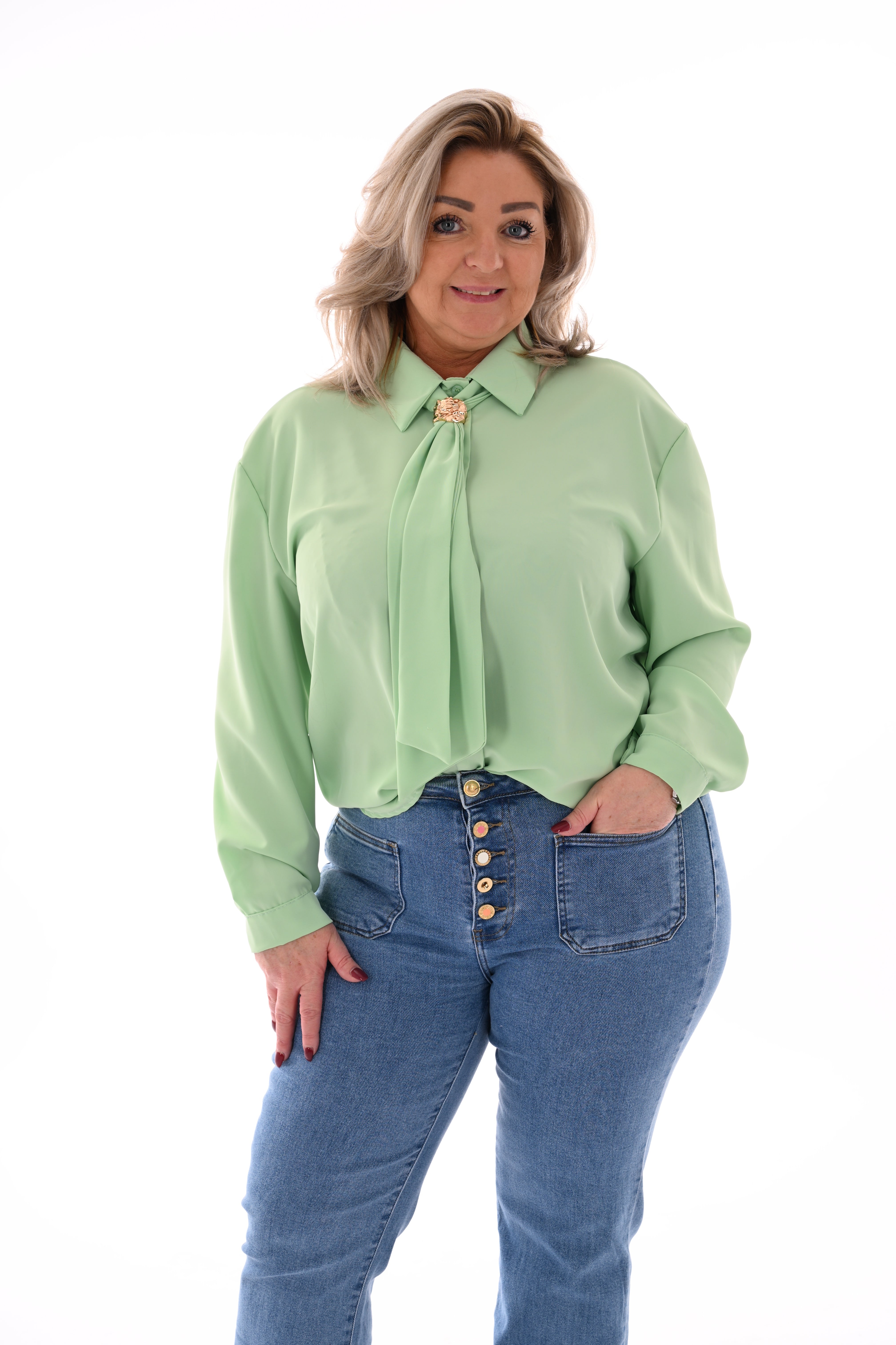 Miss Bon jeans zakken aan de voorkant blauw