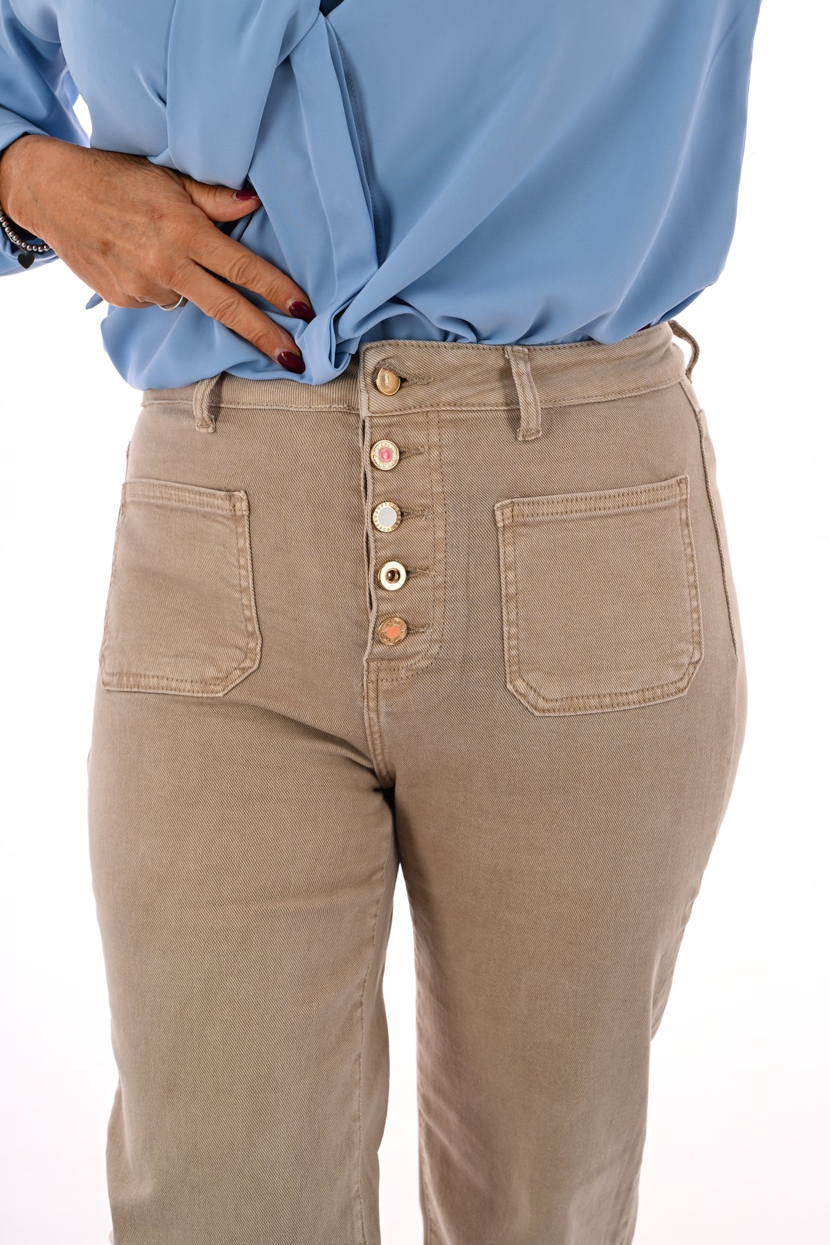 Miss Bon jeans zakken aan de voorkant beige