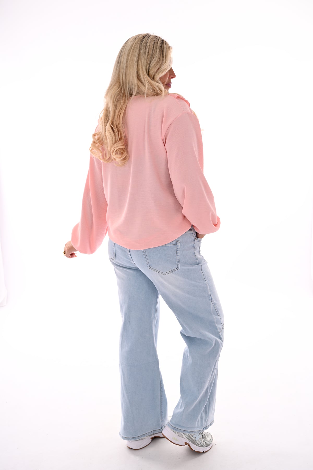 Top roezels lange mouwen lichtroze