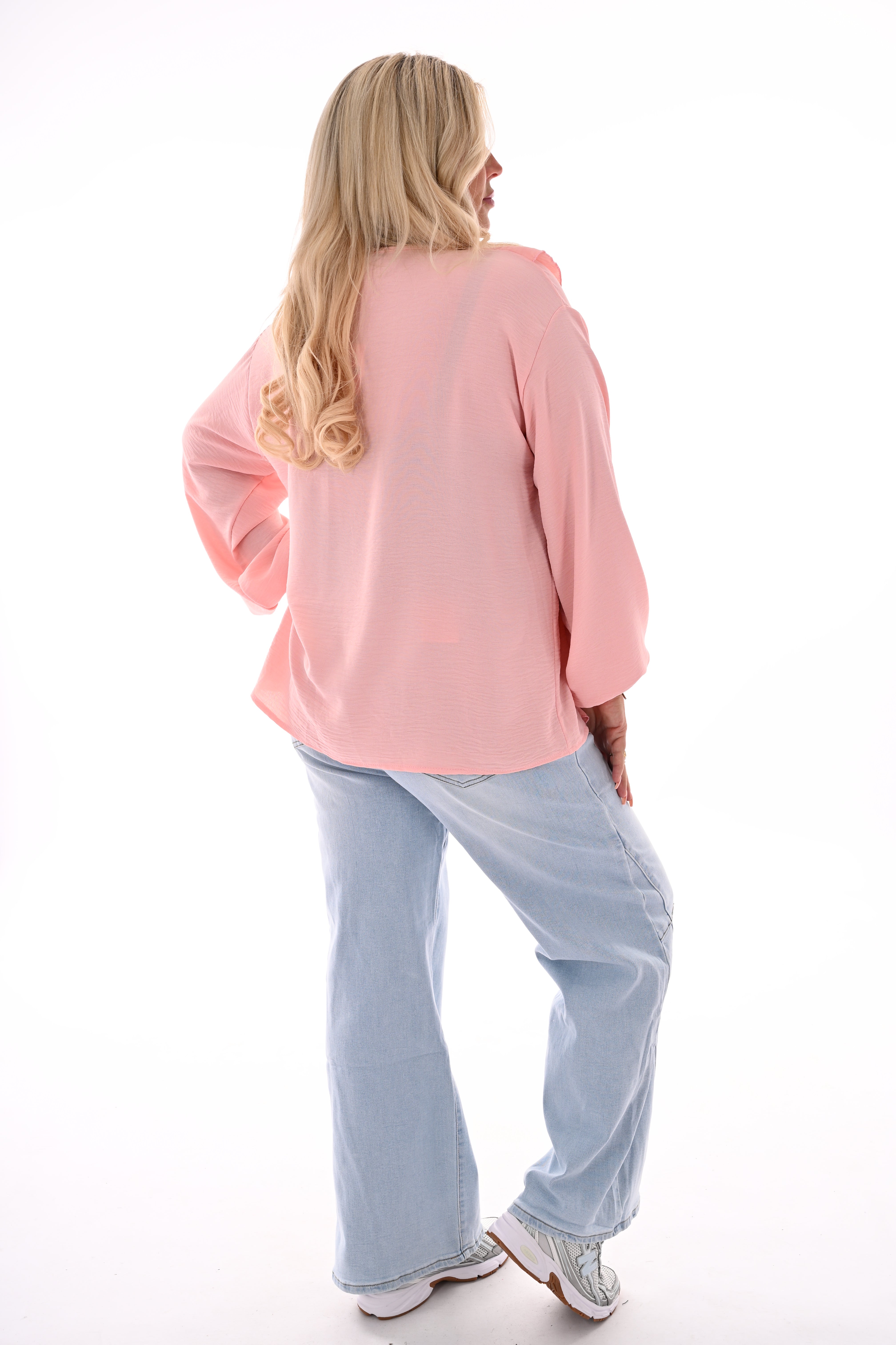 Top roezels lange mouwen lichtroze